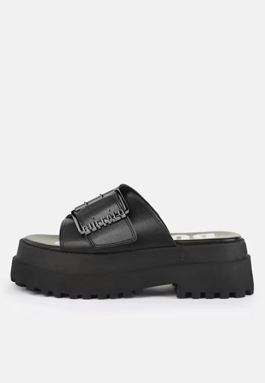 Pluto Slide Buckle Vegan Nappa Black - Girl Sandals