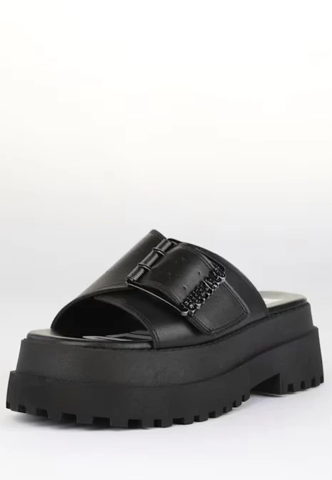 Pluto Slide Buckle Vegan Nappa Black - Girl Sandals - Image 2