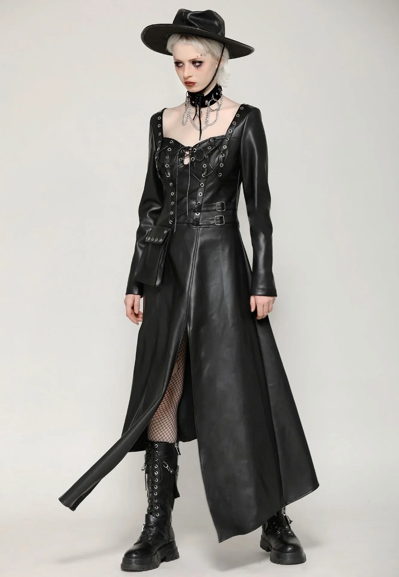 Edgy Leather Punk Asymmetrical - Dress - Image 19