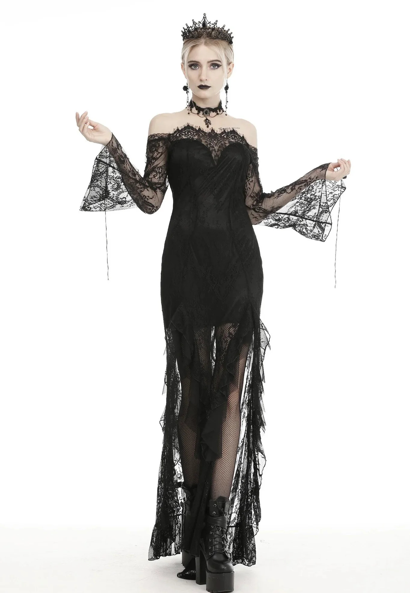 Gothic Black Lace Frill Swallow Tail Mermaid - Dress - Image 3