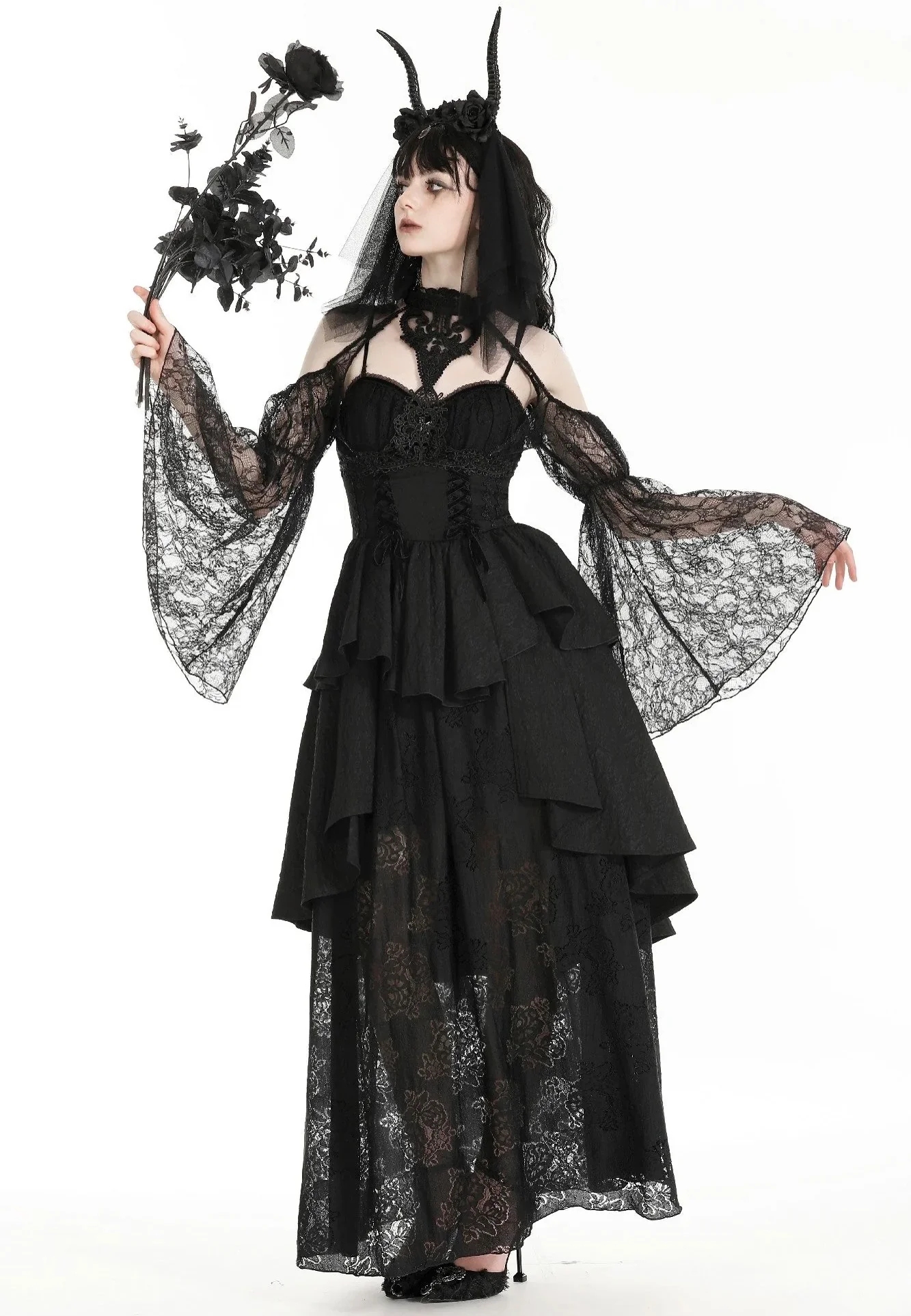 Gothic Sexy Shoulder Bubbles Black - Top - Image 3