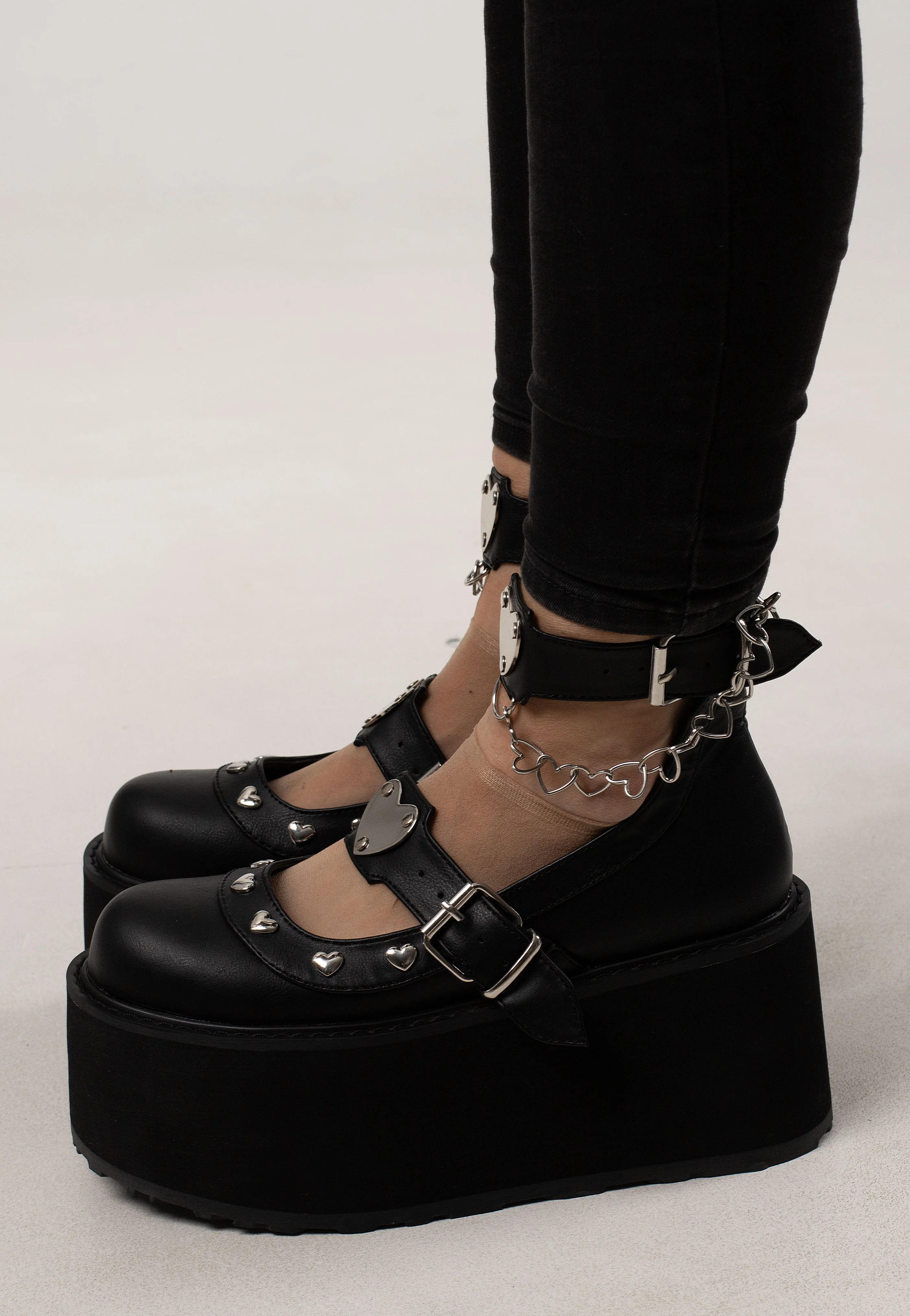 4 1/2 Platform Dual Strap Black - Girl Shoes - Image 5