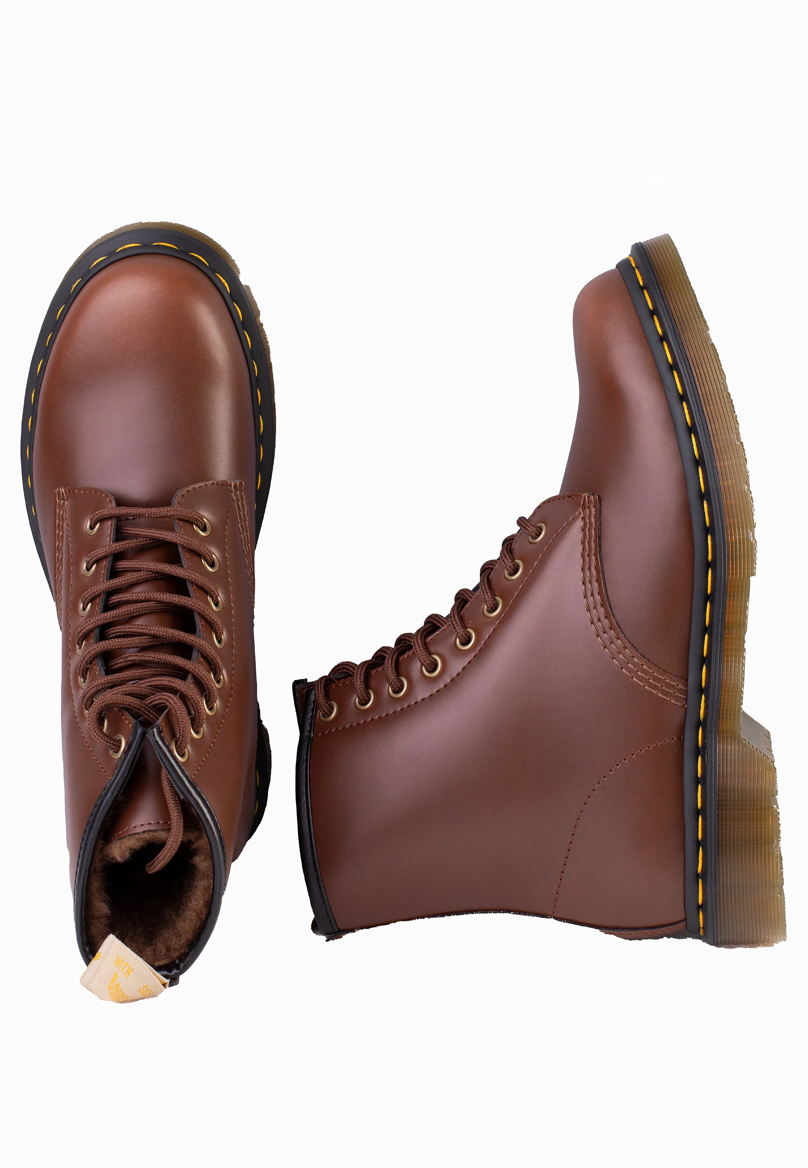 Vegan 1460 Brown Norfolk Flat & Brown Borg Fleece - Shoes - Image 3