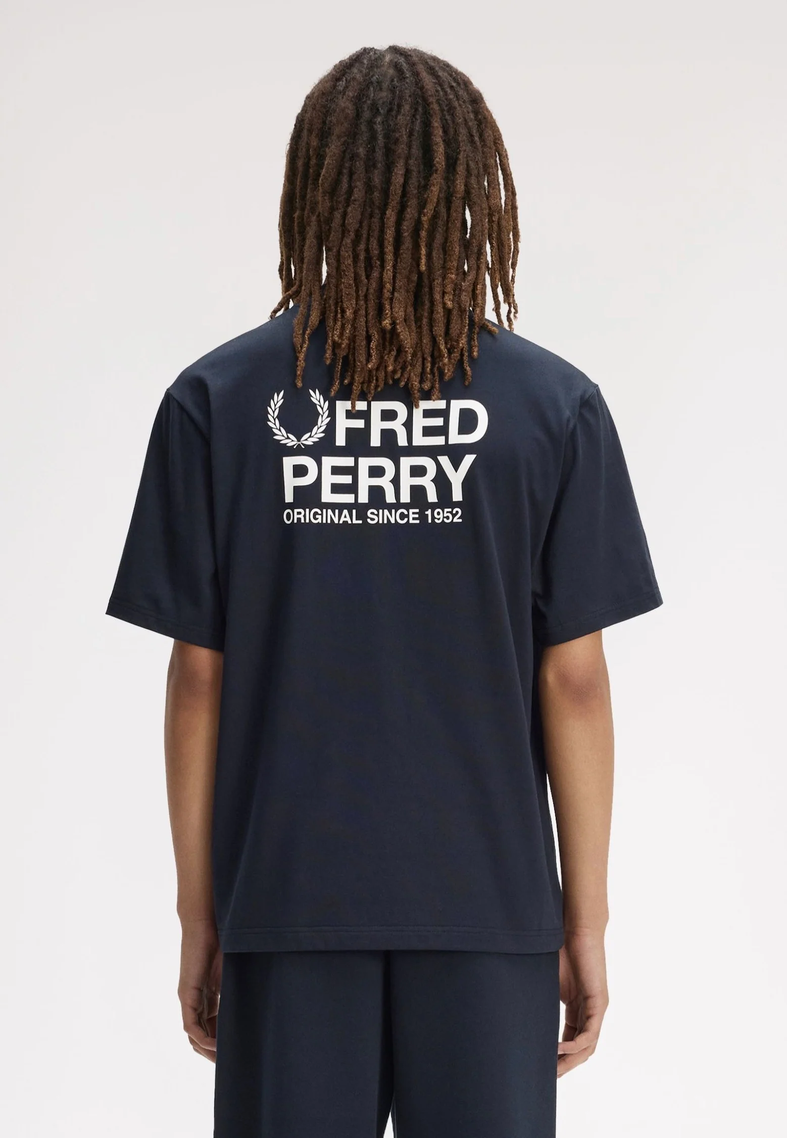 Back Print Fred Perry Text Navy - T-Shirt - Image 6
