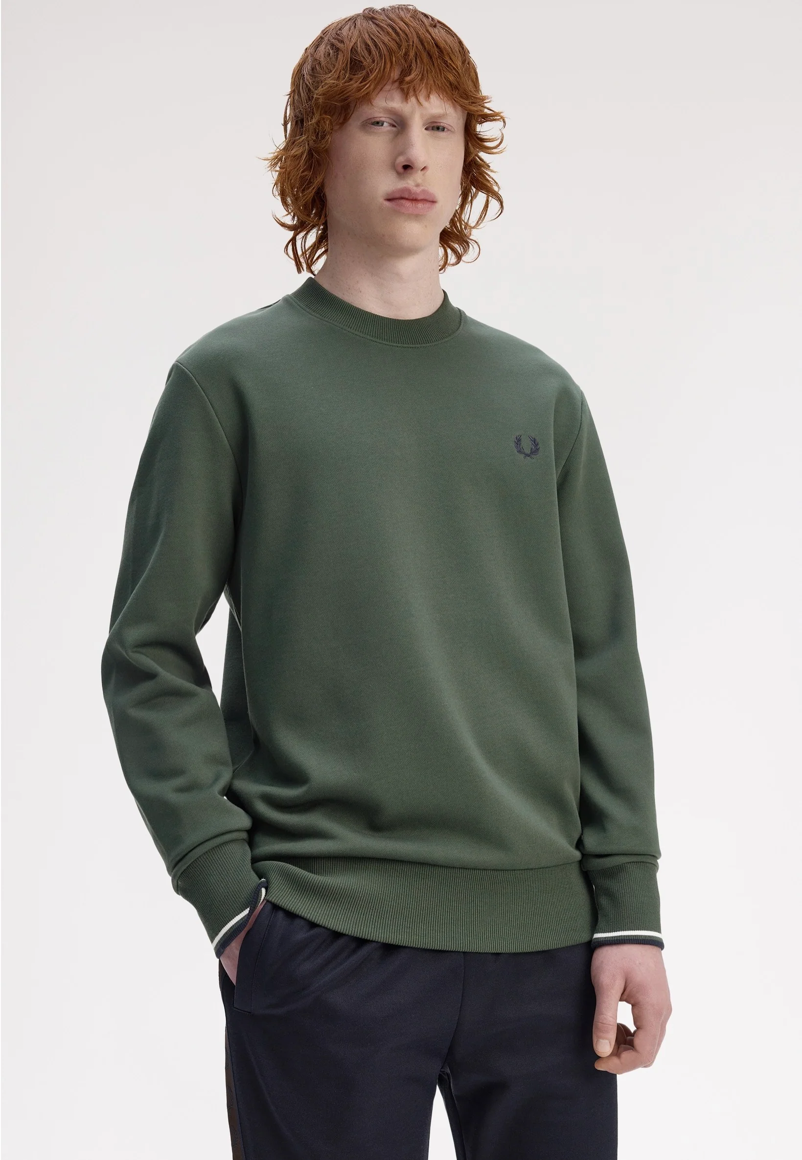 Crew Neck Court Green/Snow White/Navy - Sweater