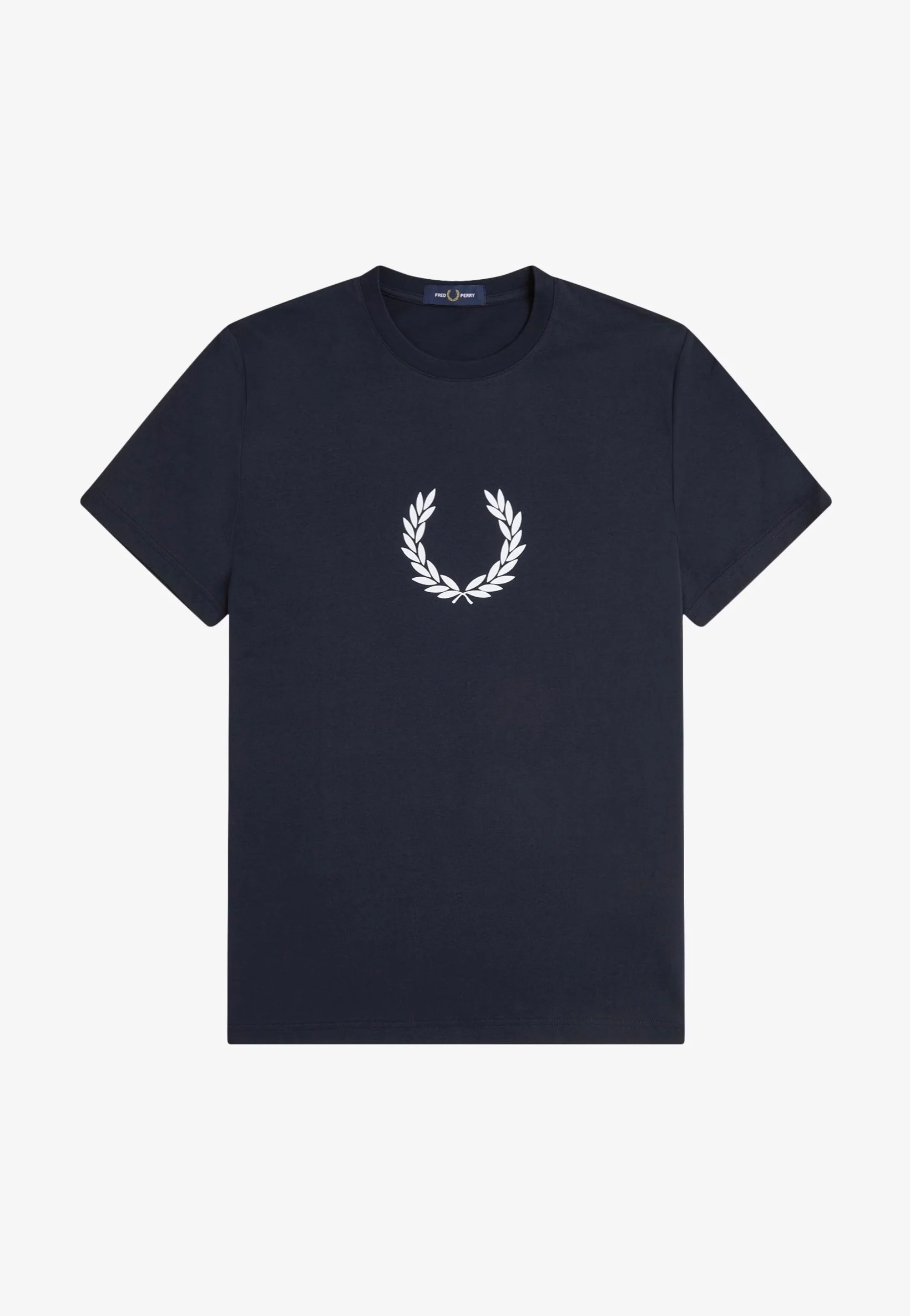 Flocked Laurel Wreath Graphic Navy - T-Shirt - Image 3