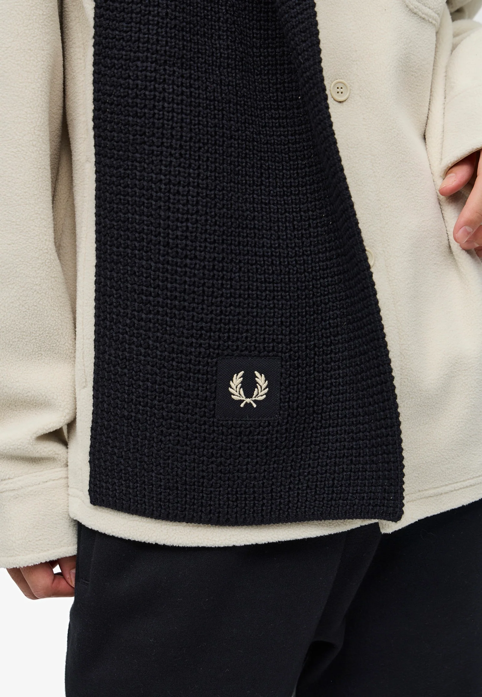 Waffle Knit Patch Branded Rib Black/Oatmeal - Scarf - Image 3
