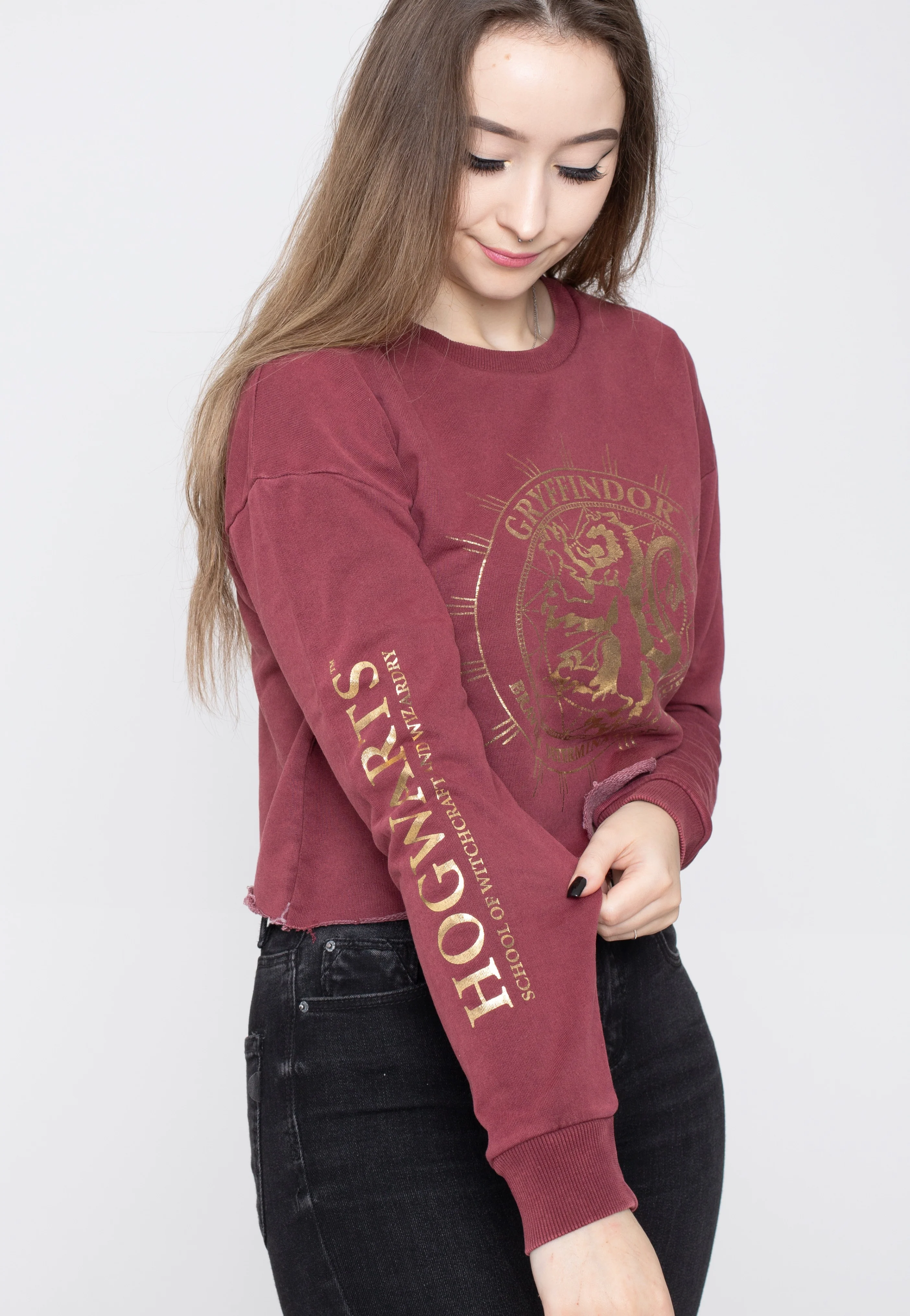 Gryffindor Cropped Wine Red Acid Wash - Sweater - Image 2