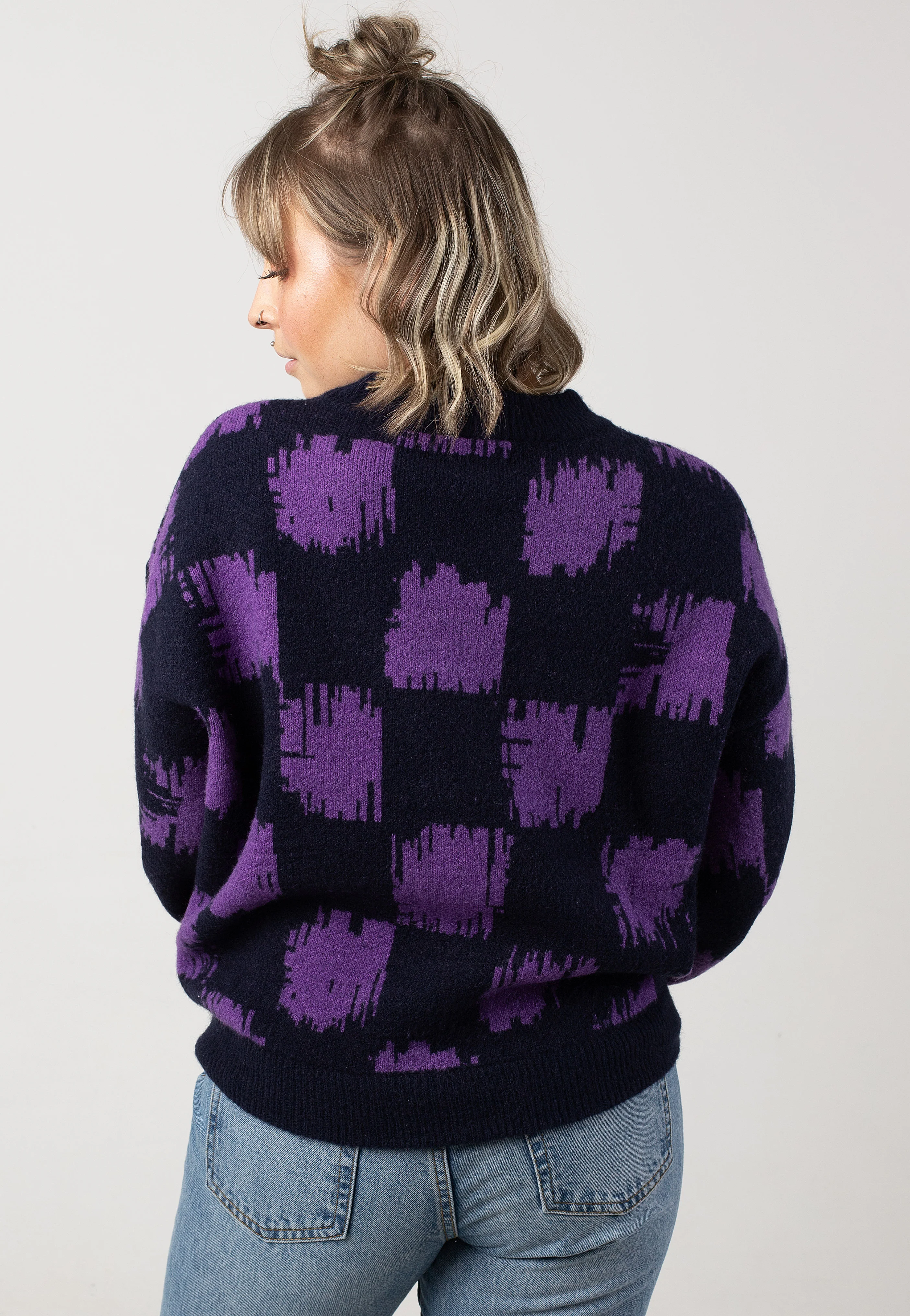 Boxy Fluff Knit Navy Purple - Pullover - Image 2