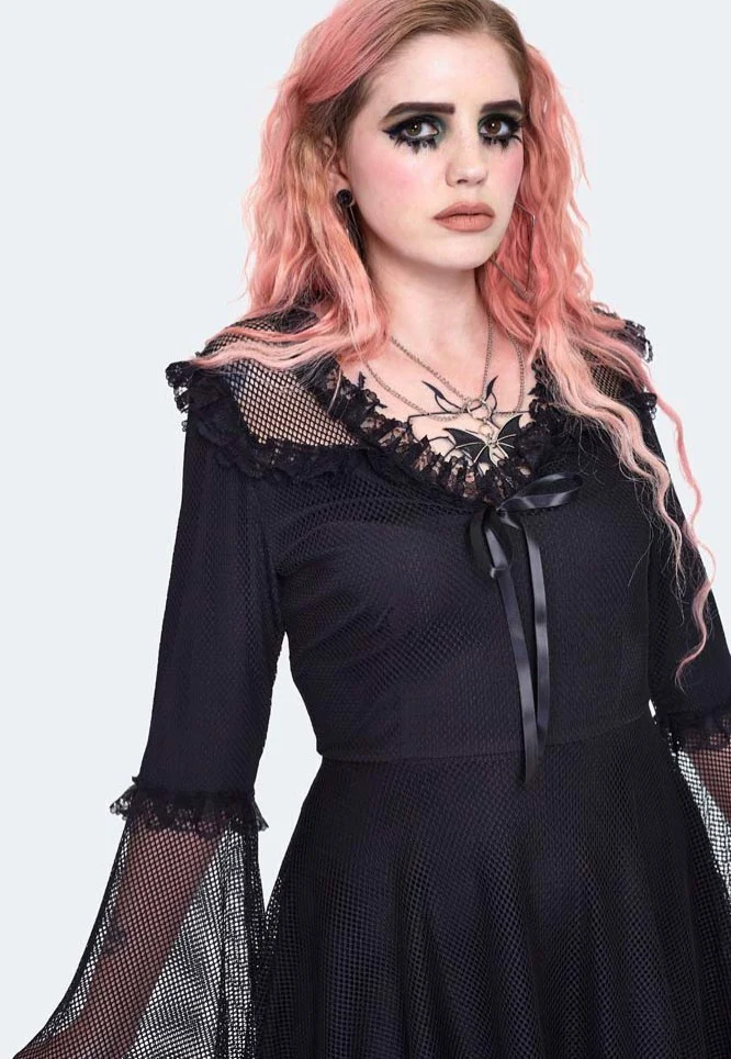 Midi Fishnet Flared Black - Dress - Image 2