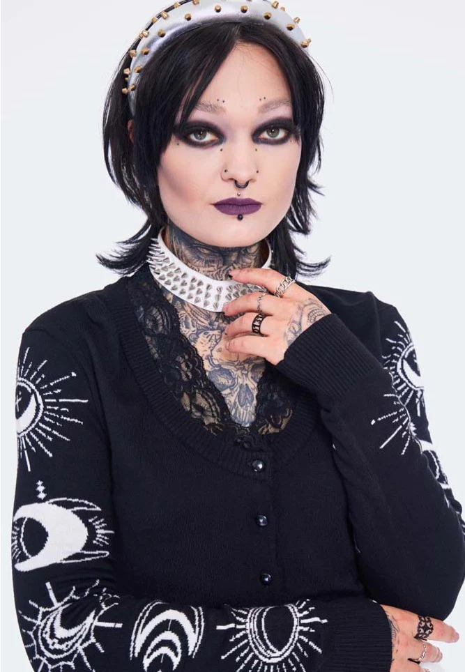 Moon Embroidered Lace Trim Black - Cardigan - Image 3