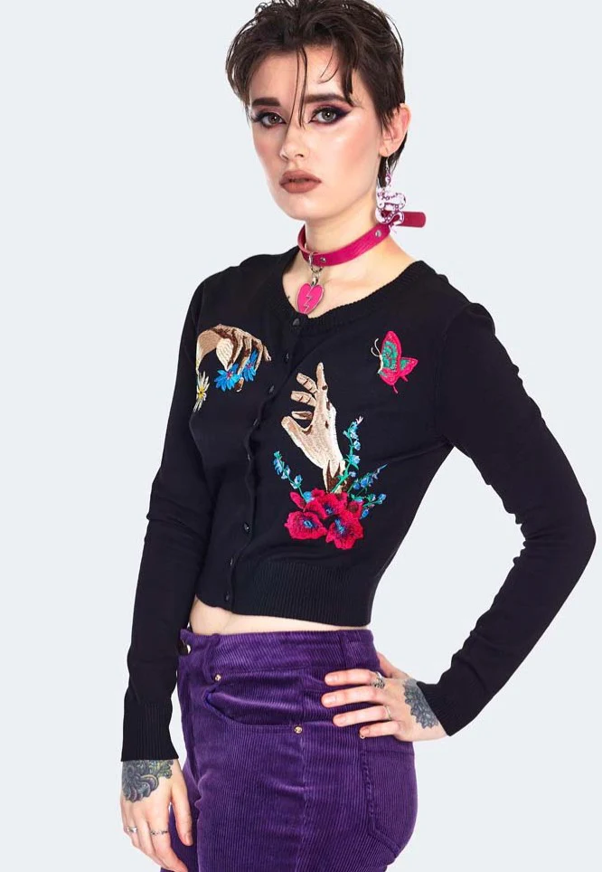 Night Meadow Embroidered Black - Cardigan