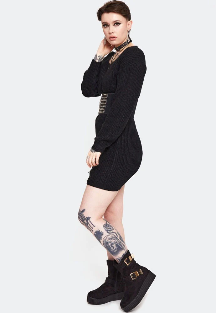 Ripped Knitted Black - Dress - Image 5