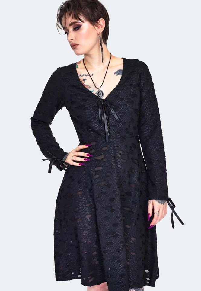Venom Print Distressed Skater Black - Dress - Image 2