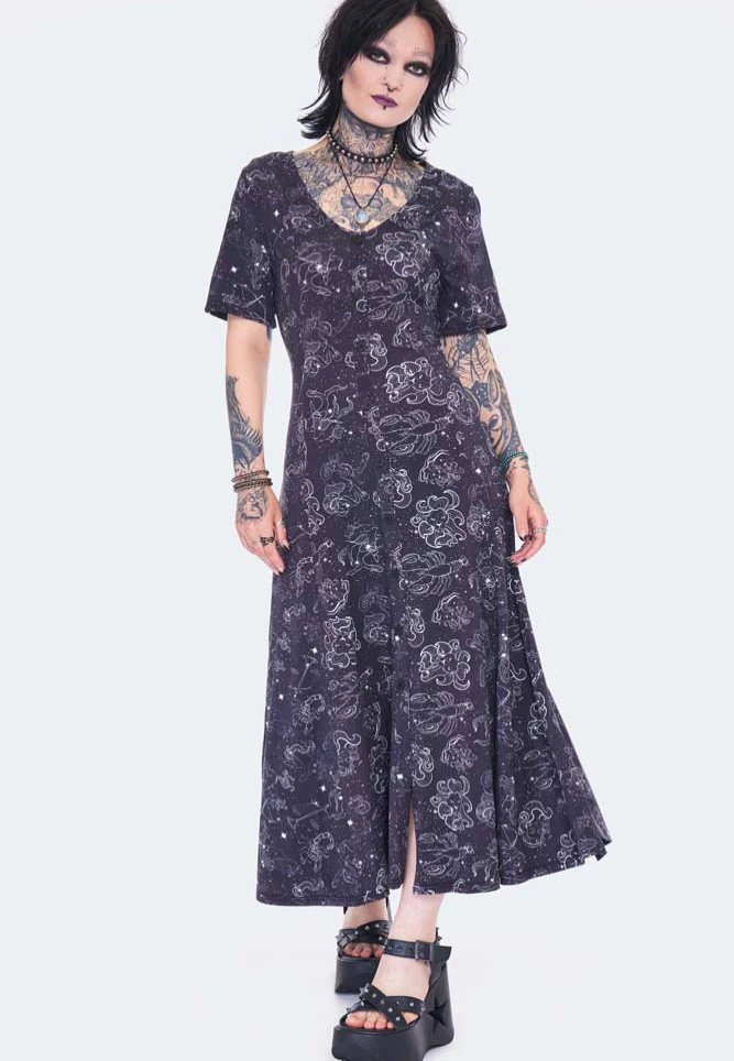 Zodiac Constellation Midi Black - Dress