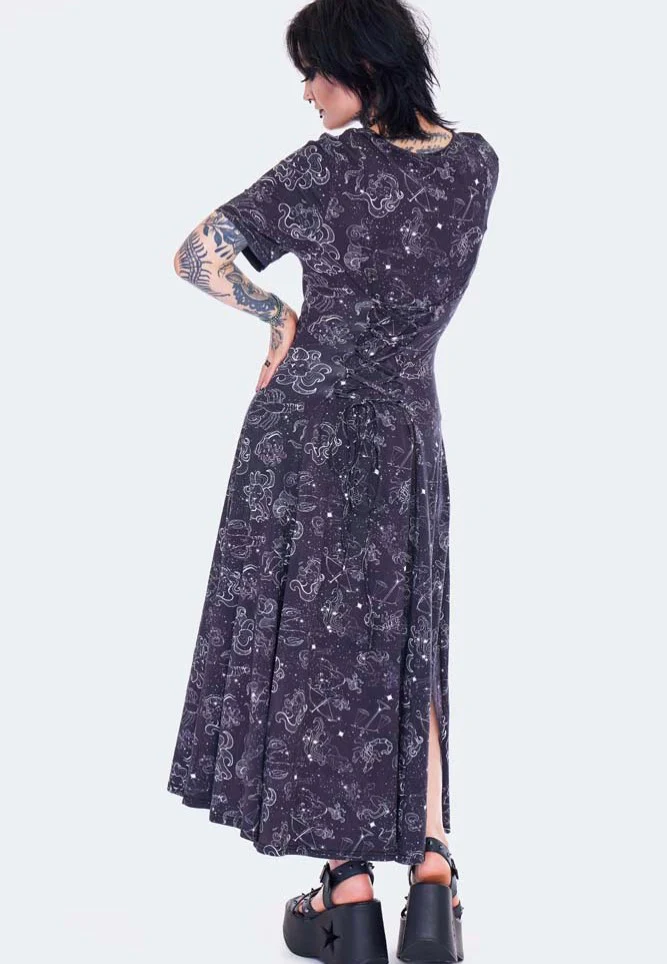 Zodiac Constellation Midi Black - Dress - Image 5