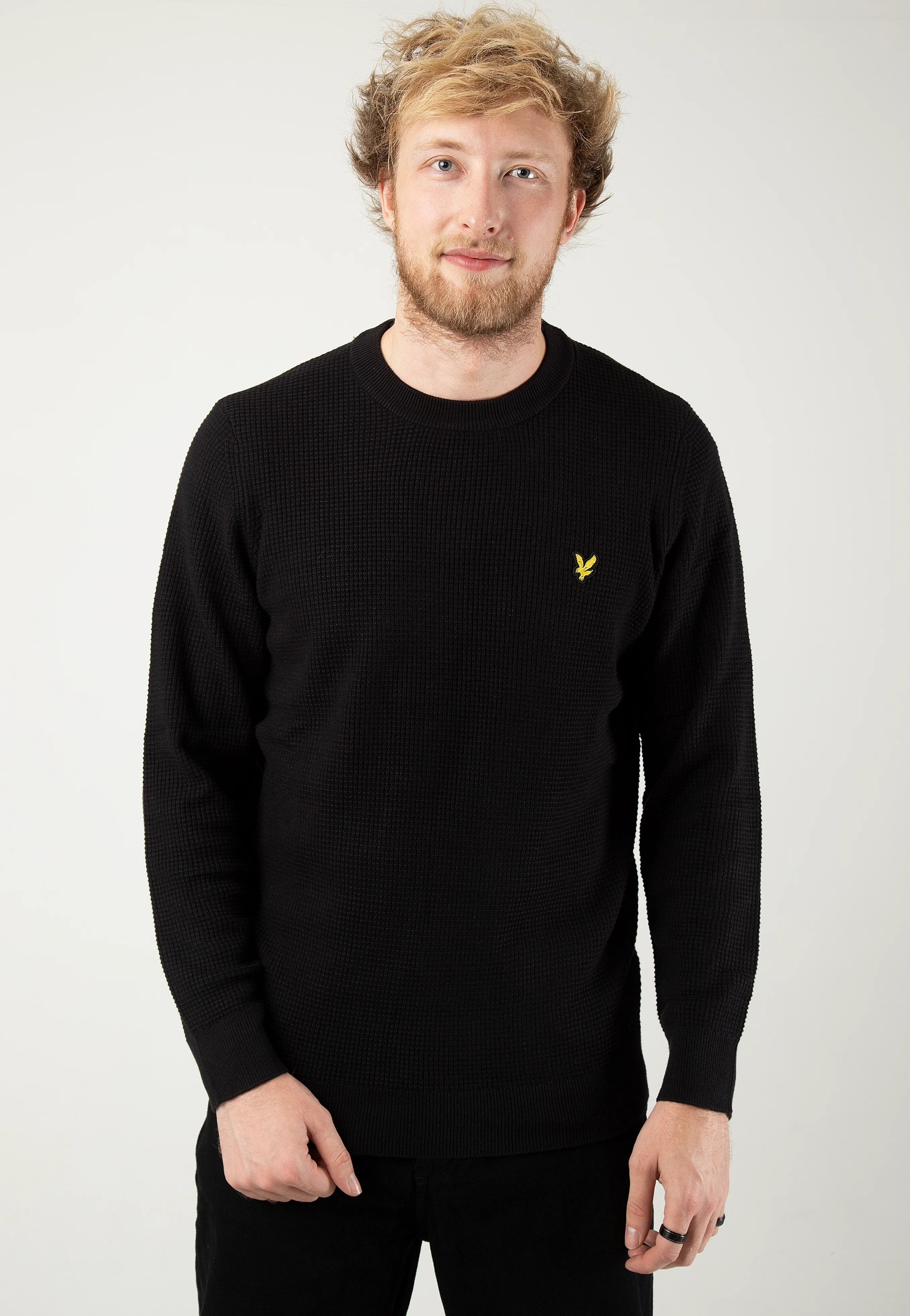 Grid Knit Crew Neck Jet Black - Pullover