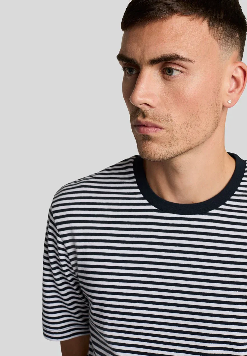 Linen Blend Breton Stripe Dark Navy/ White - T-Shirt - Image 3
