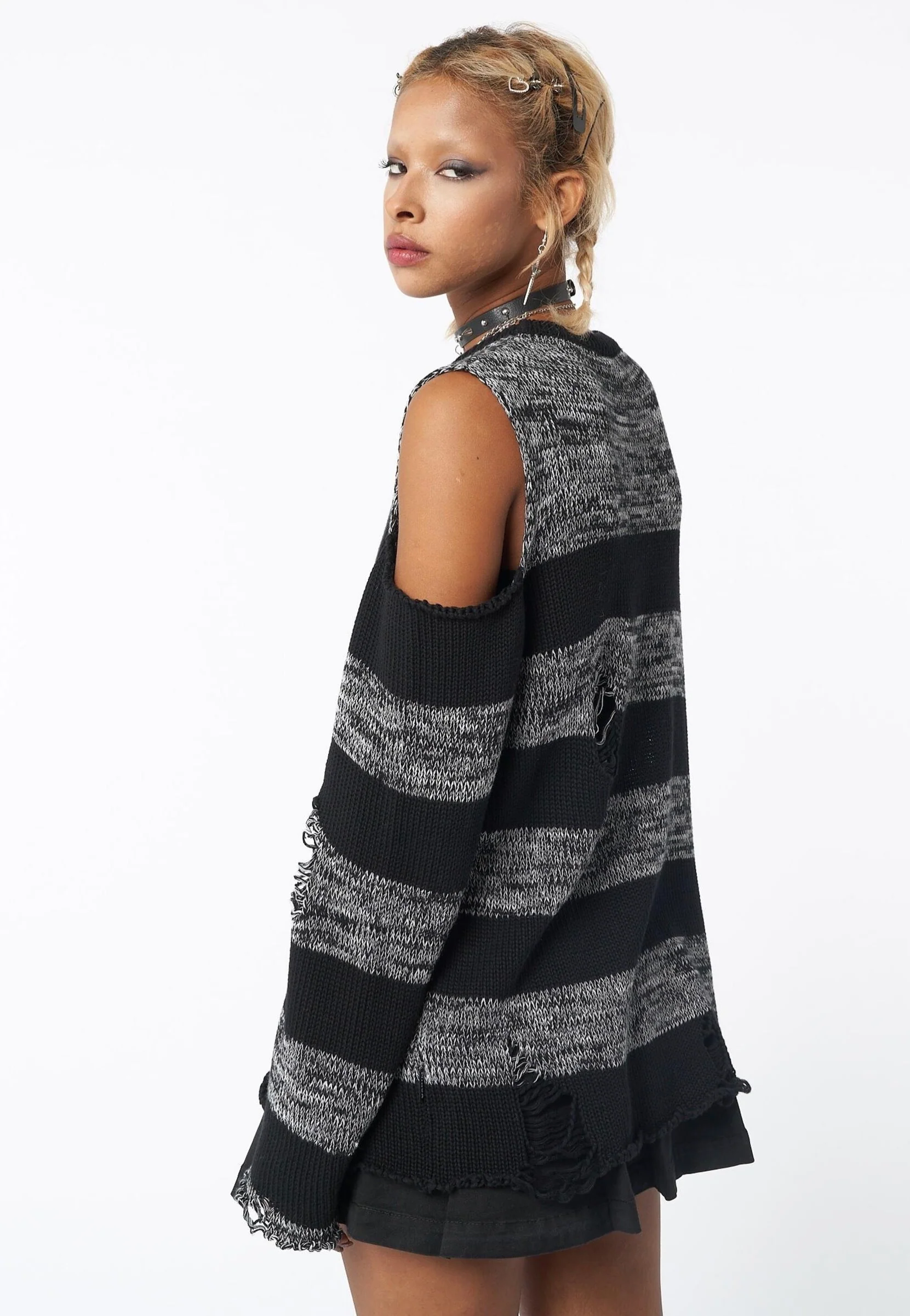 Curtis Striped Knit Black/Grey - Pullover - Image 6
