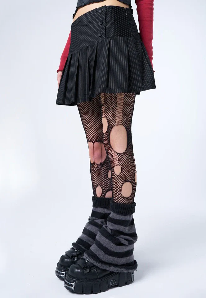 Romy Pinstripe Pleated Mini Black - Skirt - Image 3