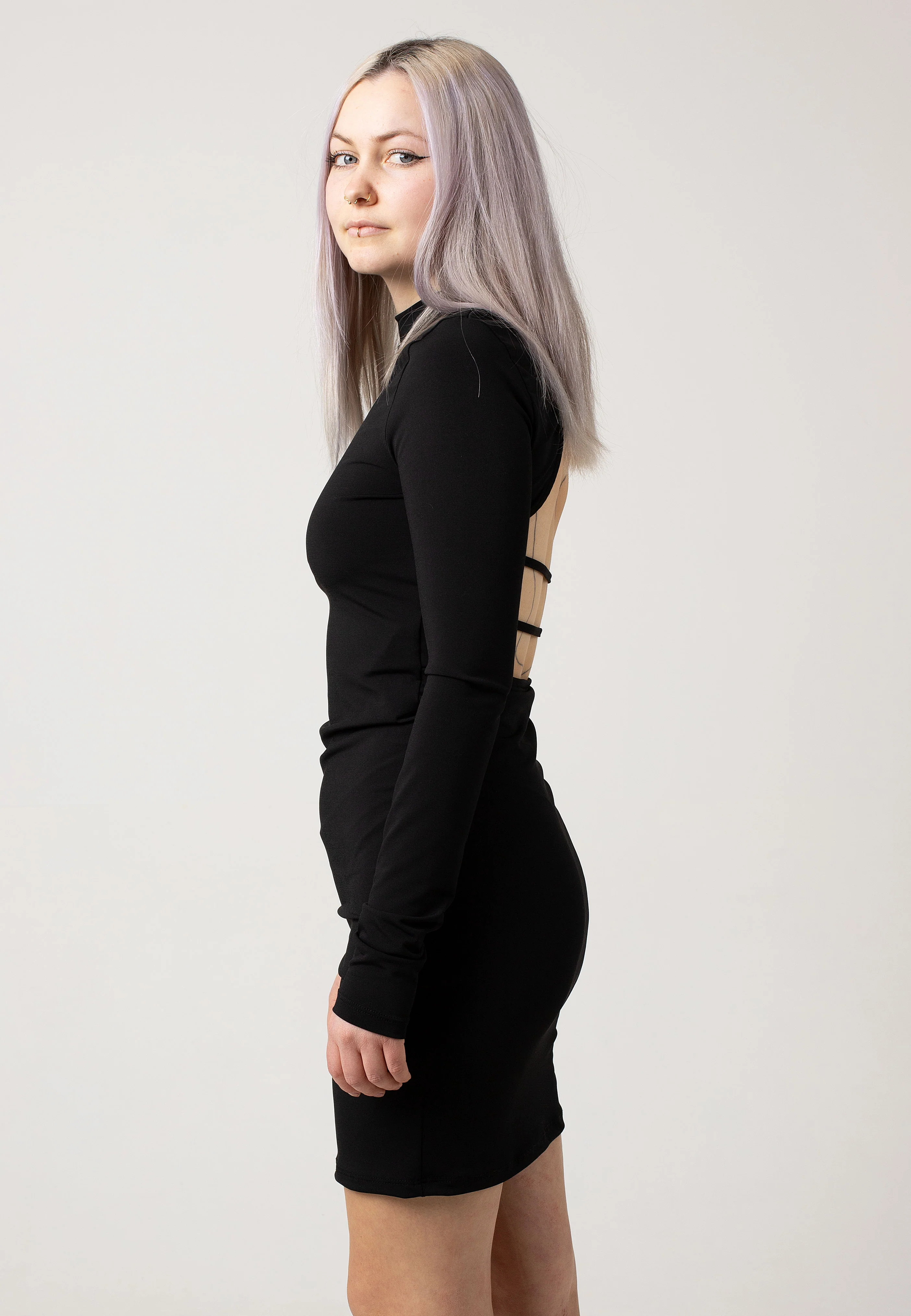 Bella Open Back Highneck Black - Dress - Image 2