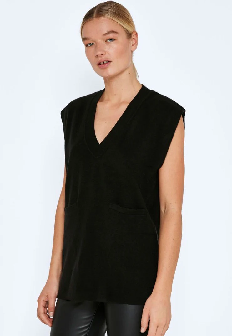 Clari V Neck Pocket Knit Black - Top - Image 2