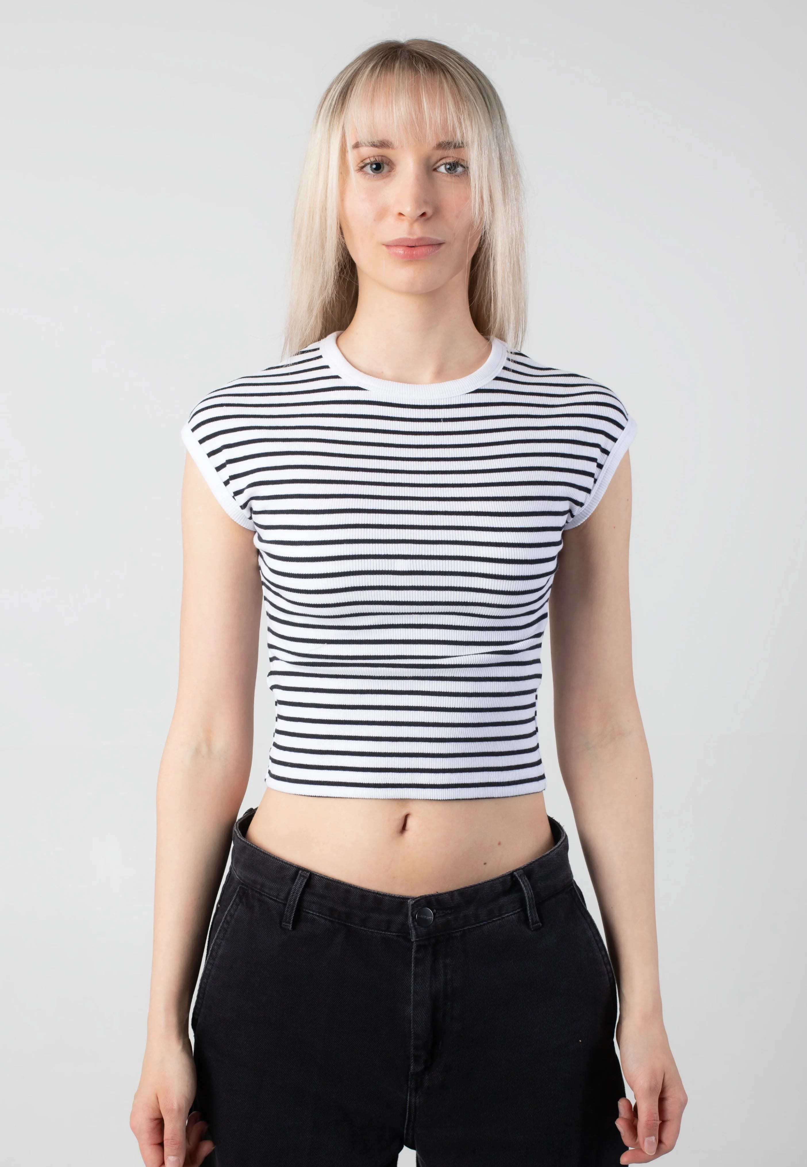 Judy Striped Bright White Black - Top