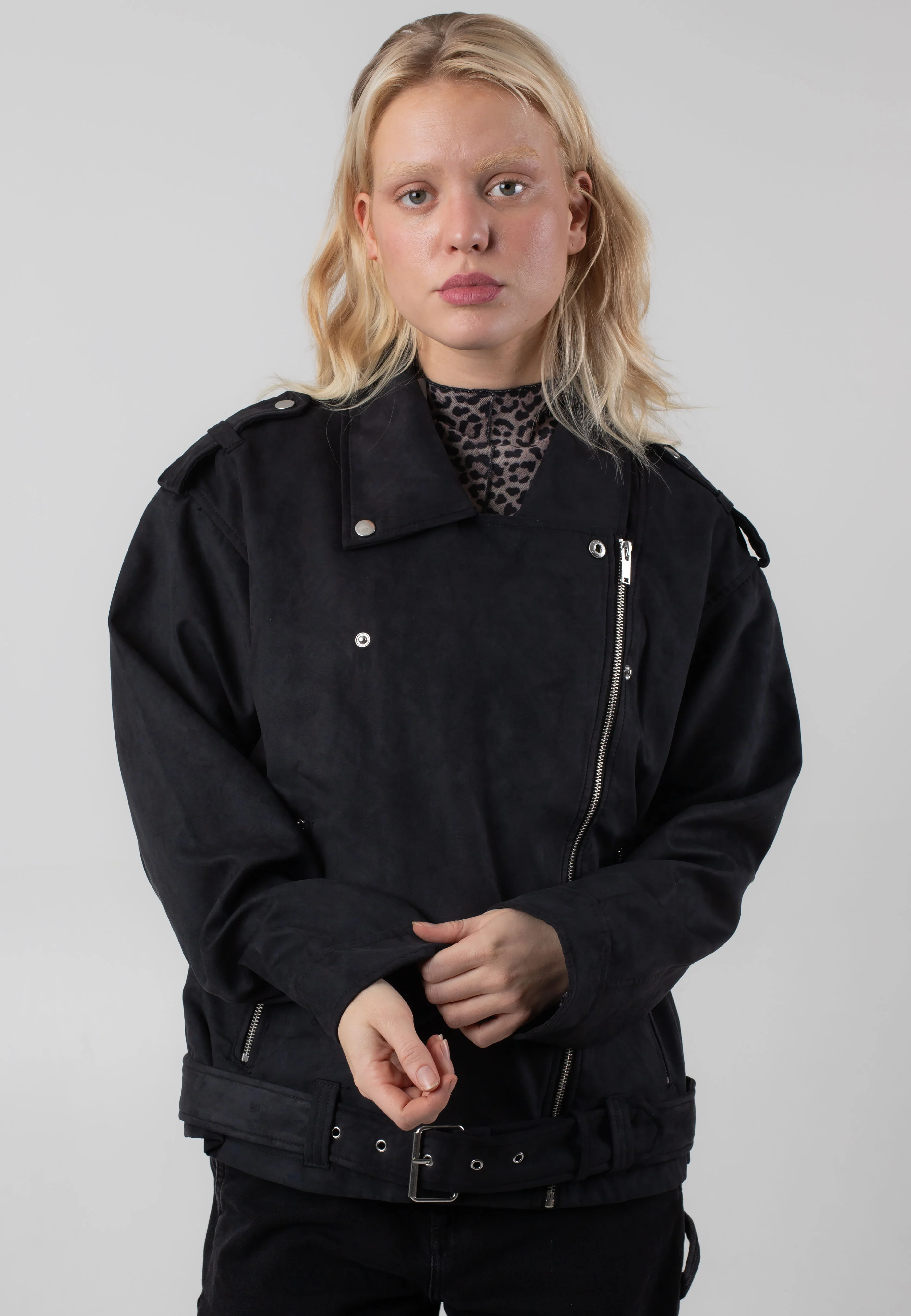 Paulina Suede Oversize Biker Black - Jacket