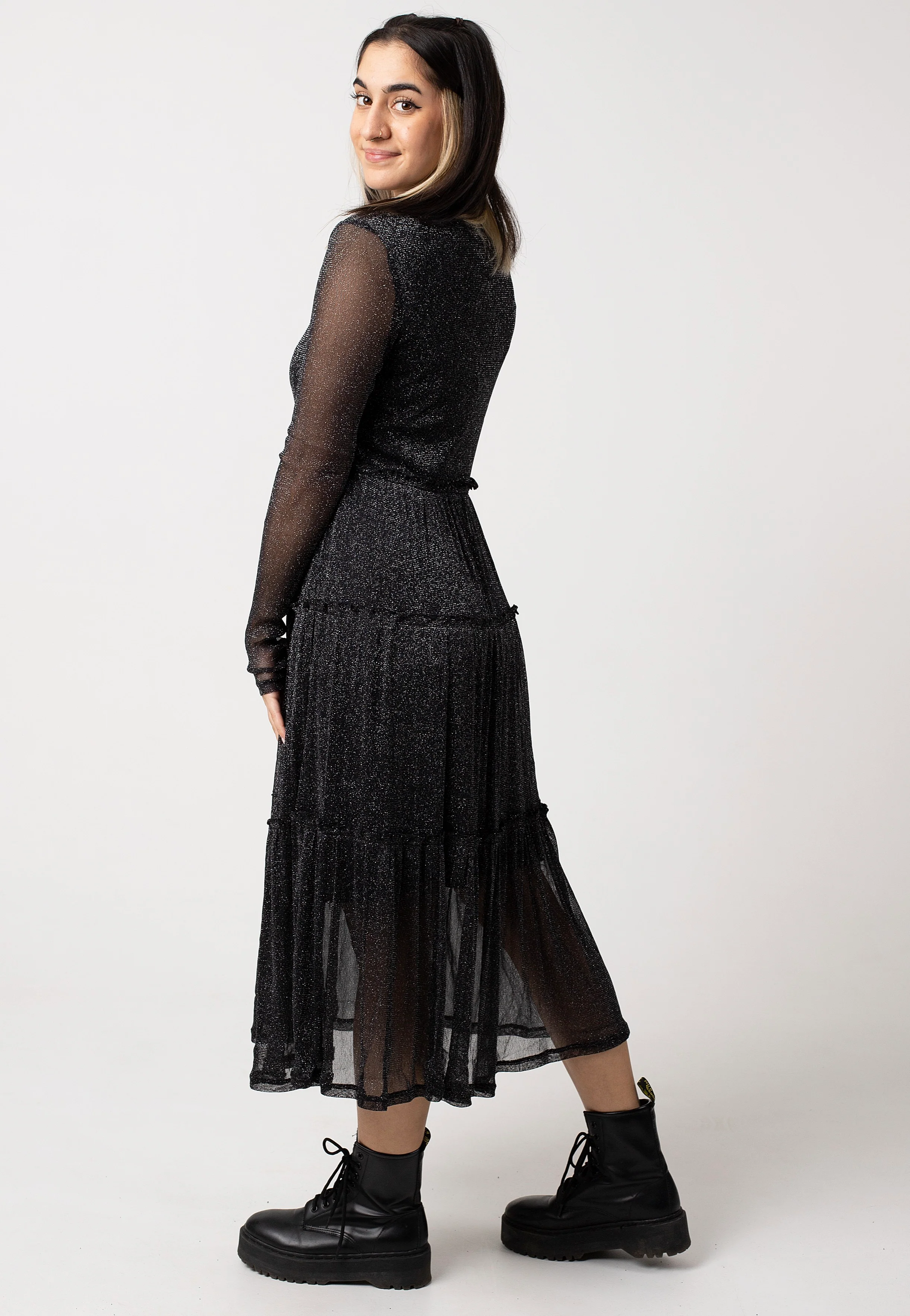 Shimmy Layer Frill Black Silver Lurex - Dress - Image 4