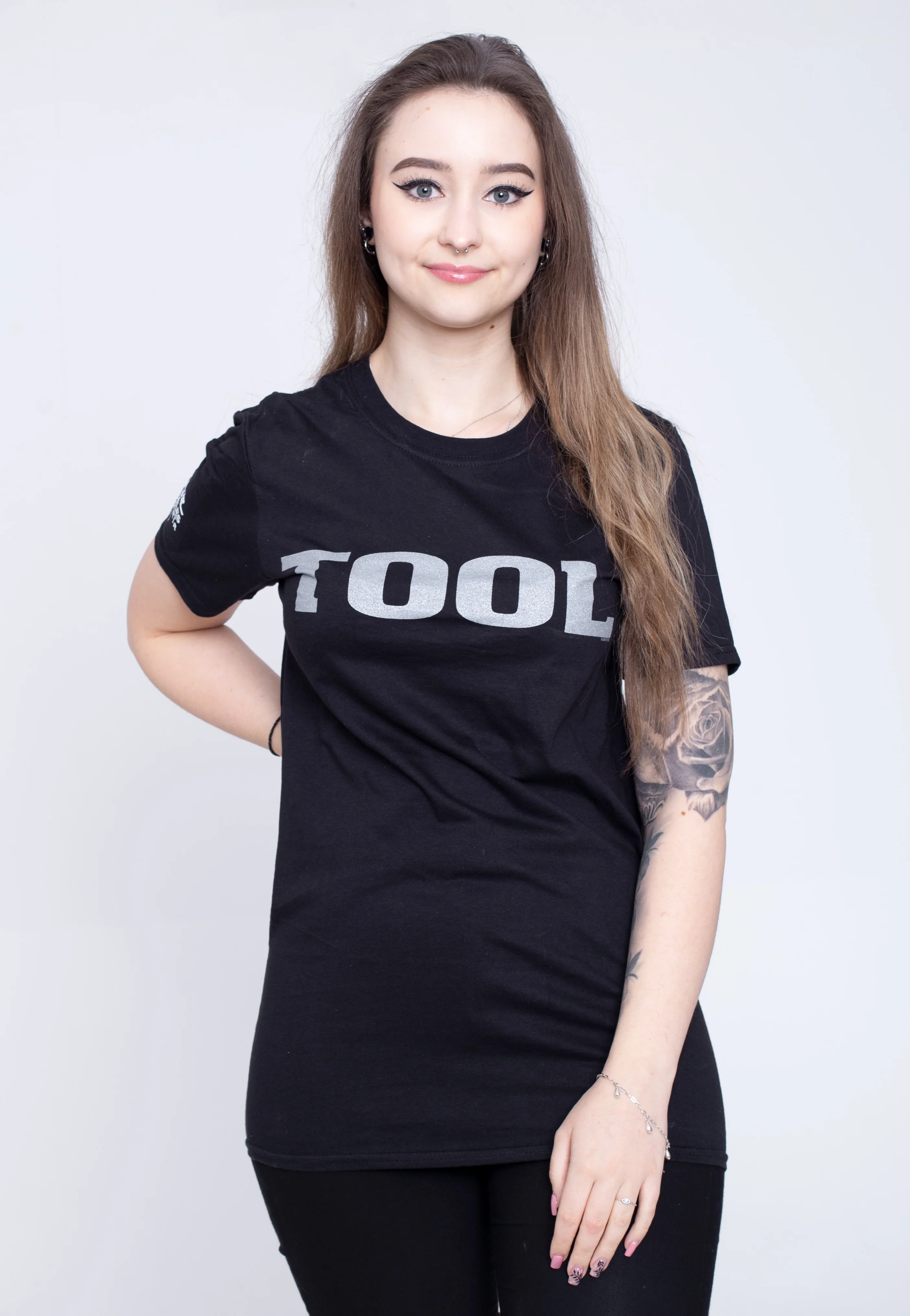 Metallic Silver Logo (Sleeve Print) - T-Shirt - Image 7