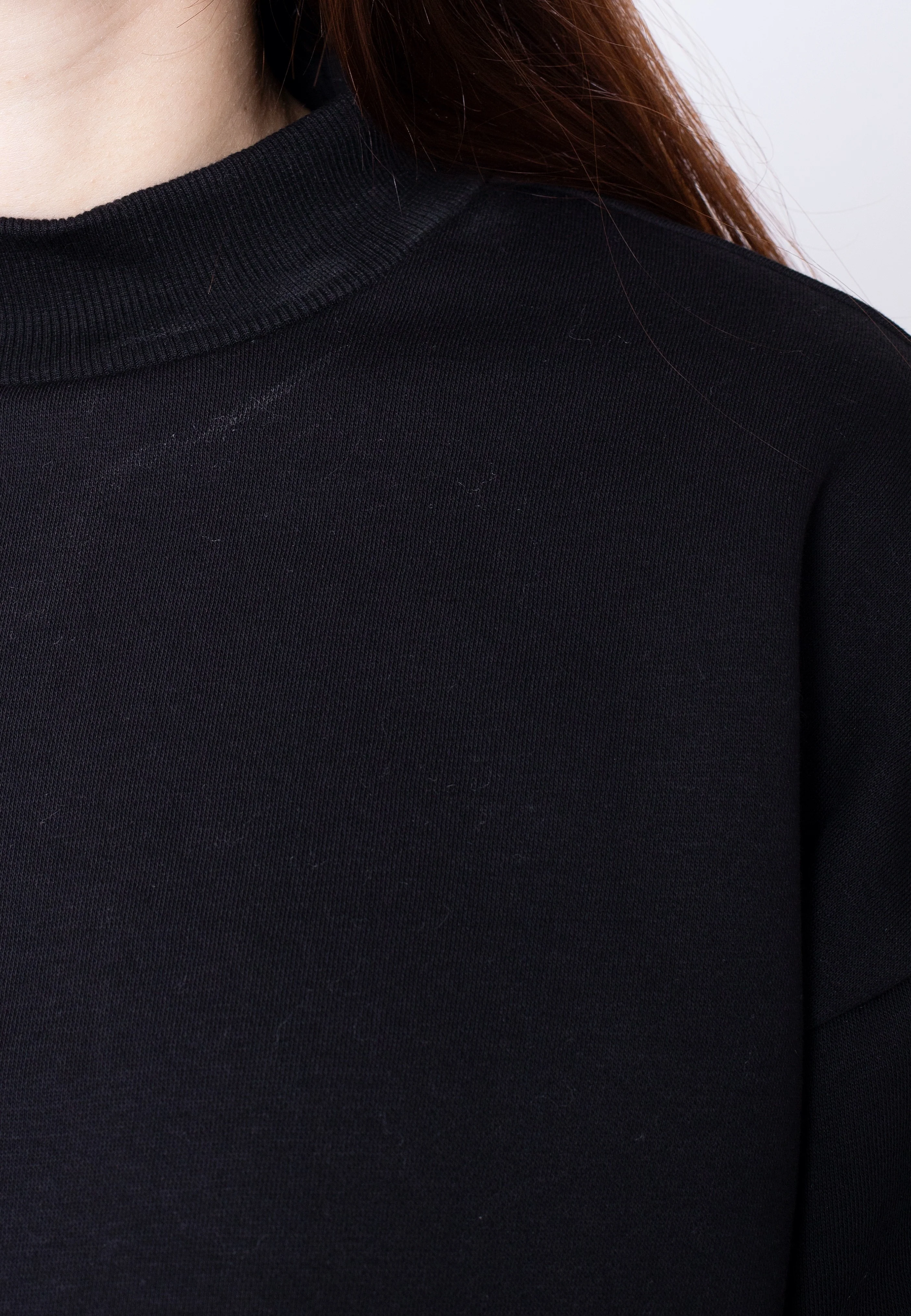Ladies Cropped Oversized Sweat High Neck Black - Sweater - Image 2