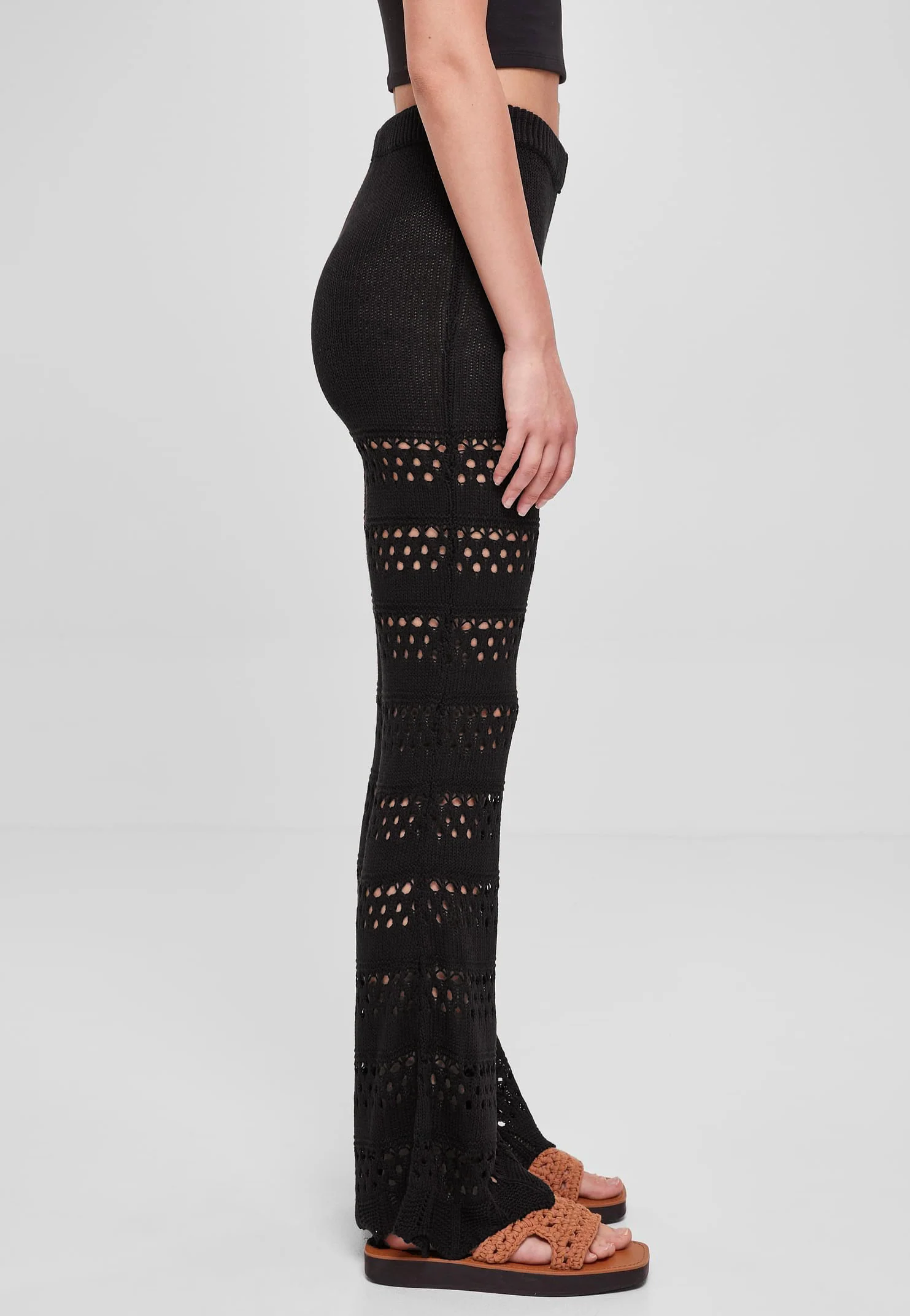 Ladies Flared Crochet Knit Black - Pants - Image 3