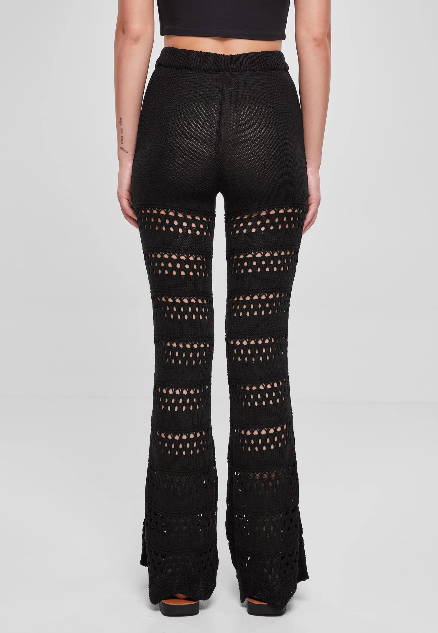 Ladies Flared Crochet Knit Black - Pants - Image 5