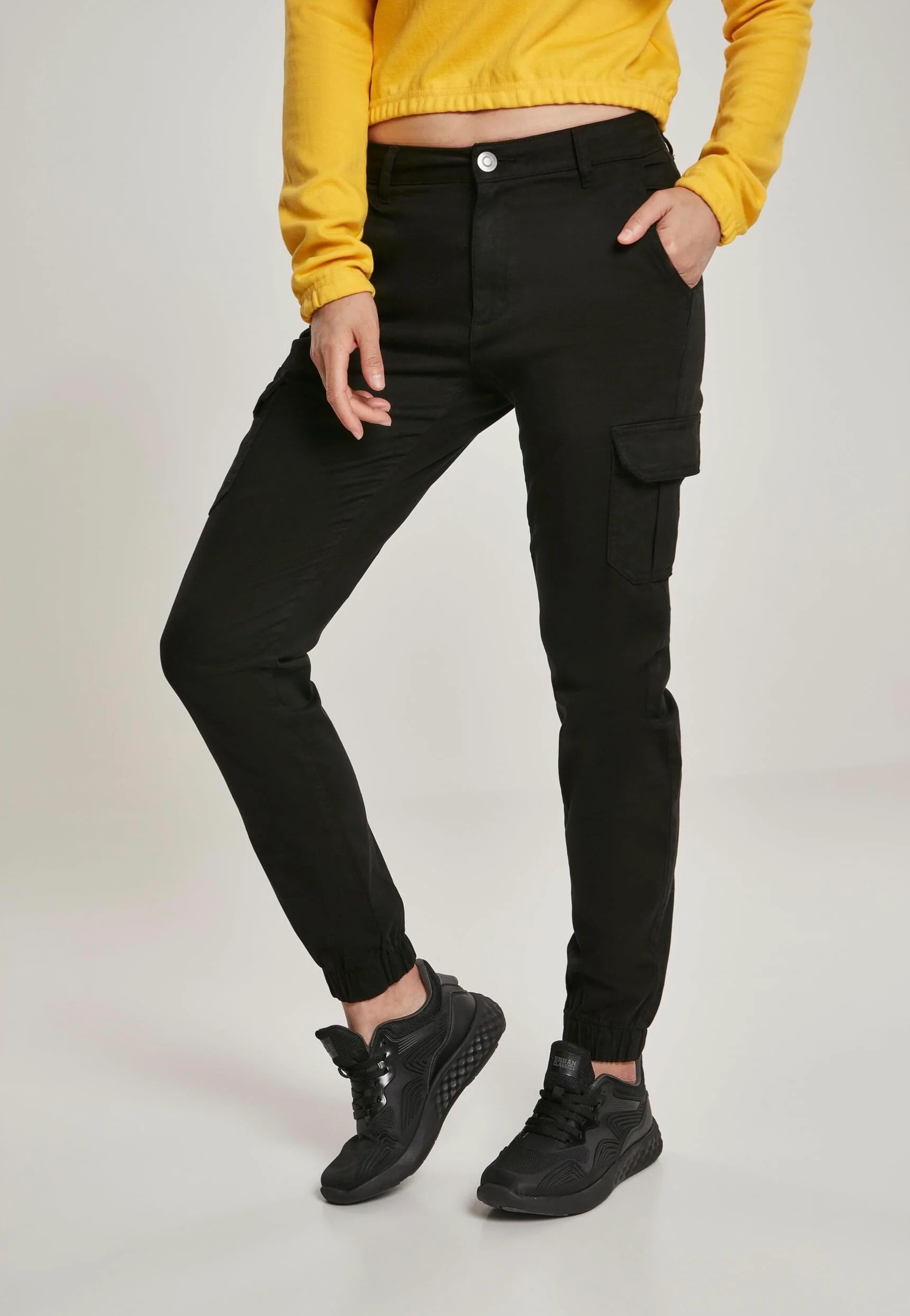 Ladies High Waist Cargo Black - Pants - Image 2