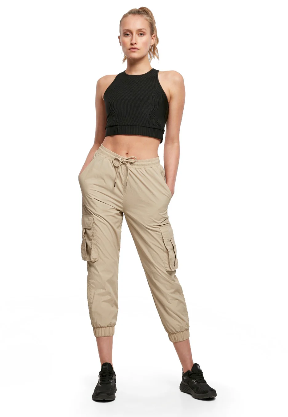 Ladies High Waist Crinkle Nylon Cargo Concrete - Pants - Image 5