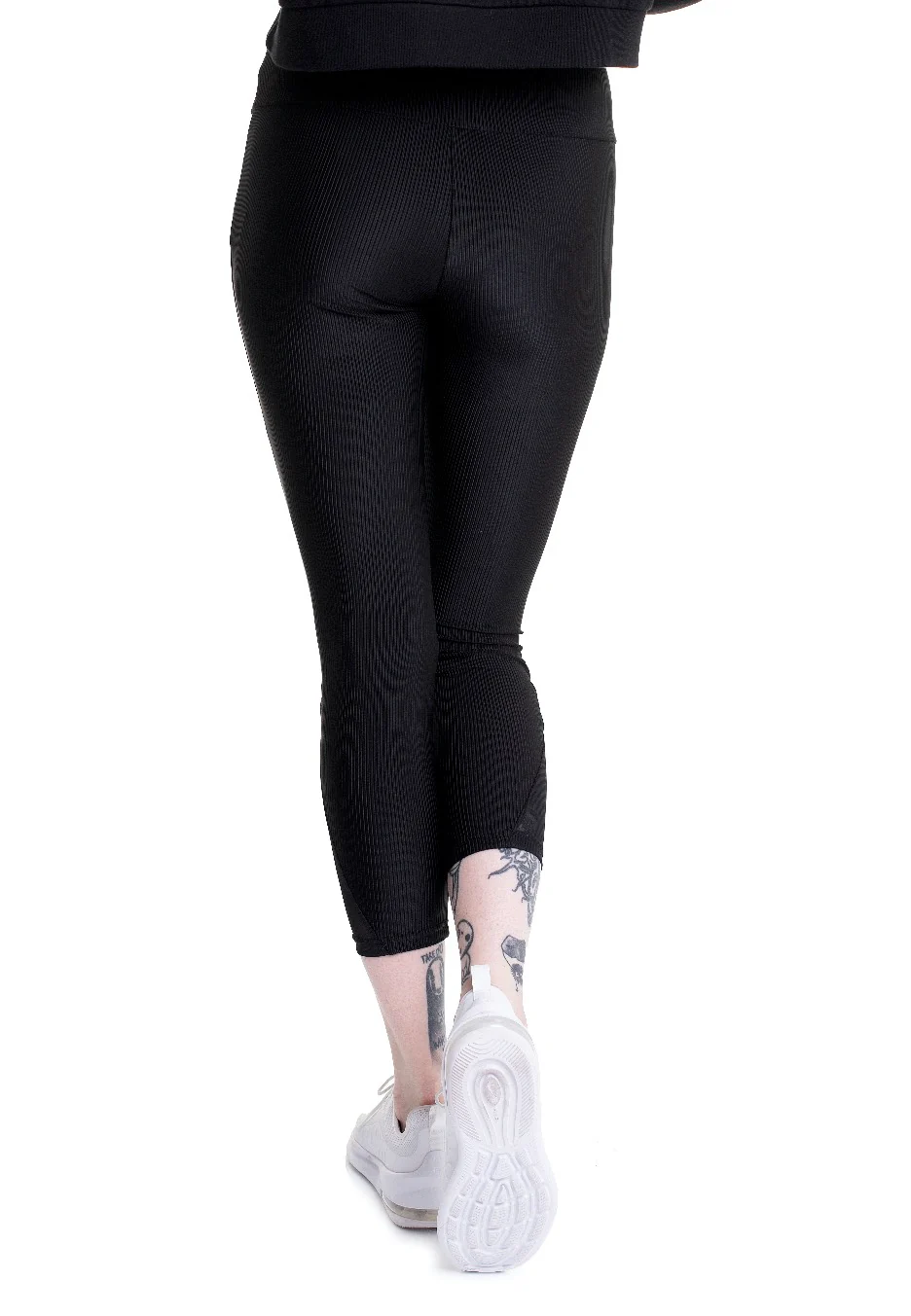 Ladies High Waist Shiny Rib Pedal Pusher Black - Leggings - Image 3