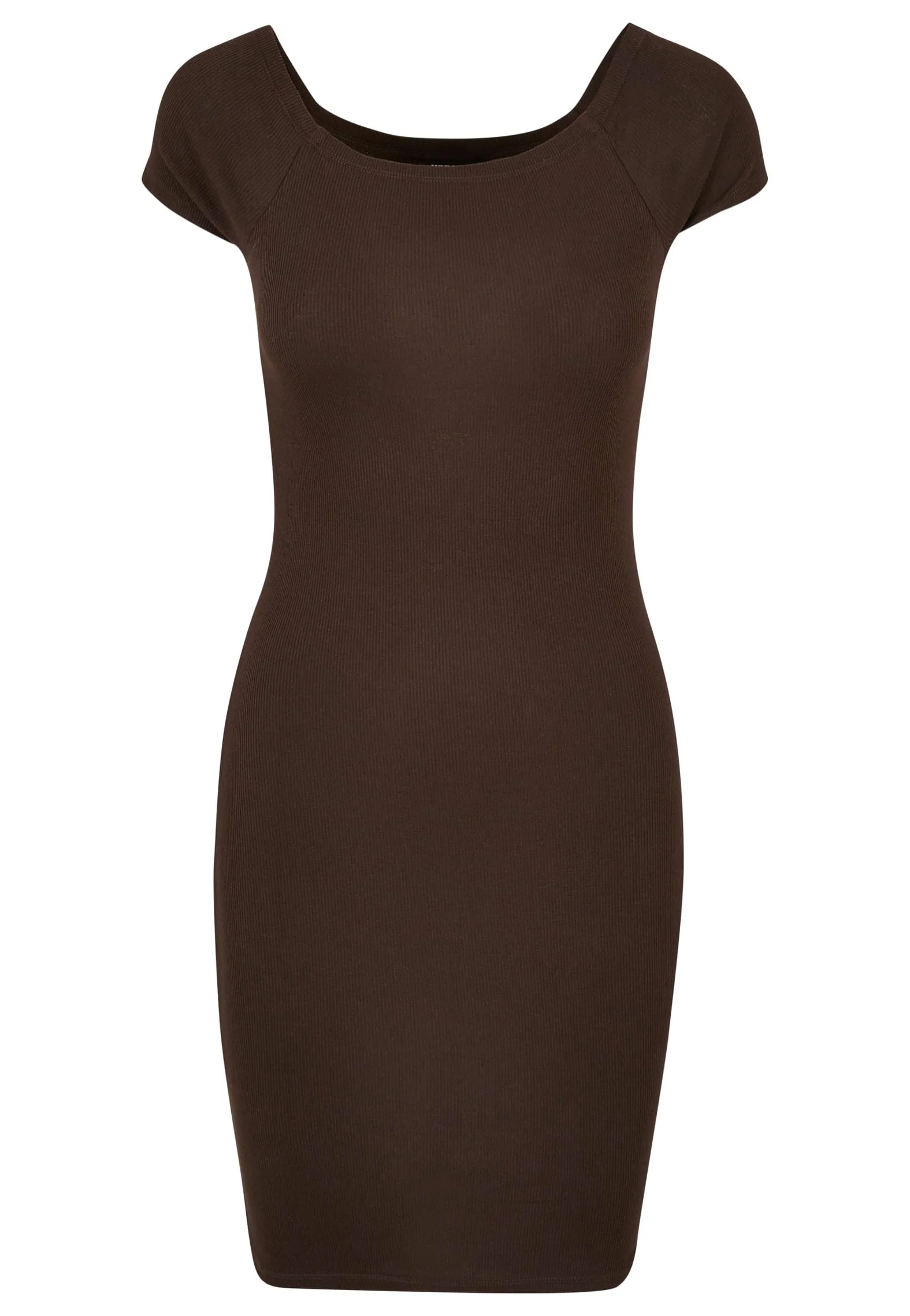 Ladies Off Shoulder Rib Brown - Dress - Image 7