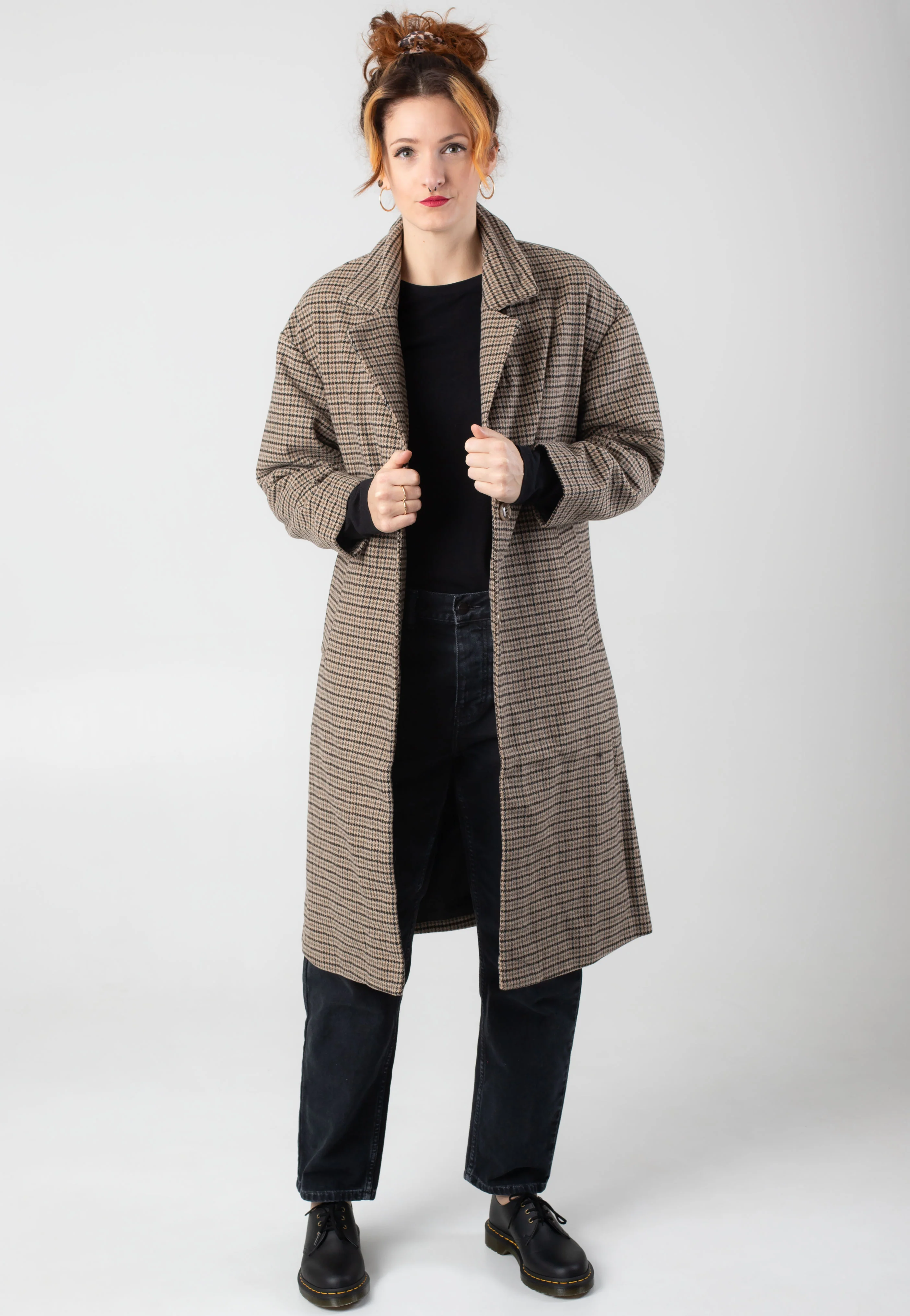 Ladies Oversized Plaid Unionbeige/Black - Coat - Image 9