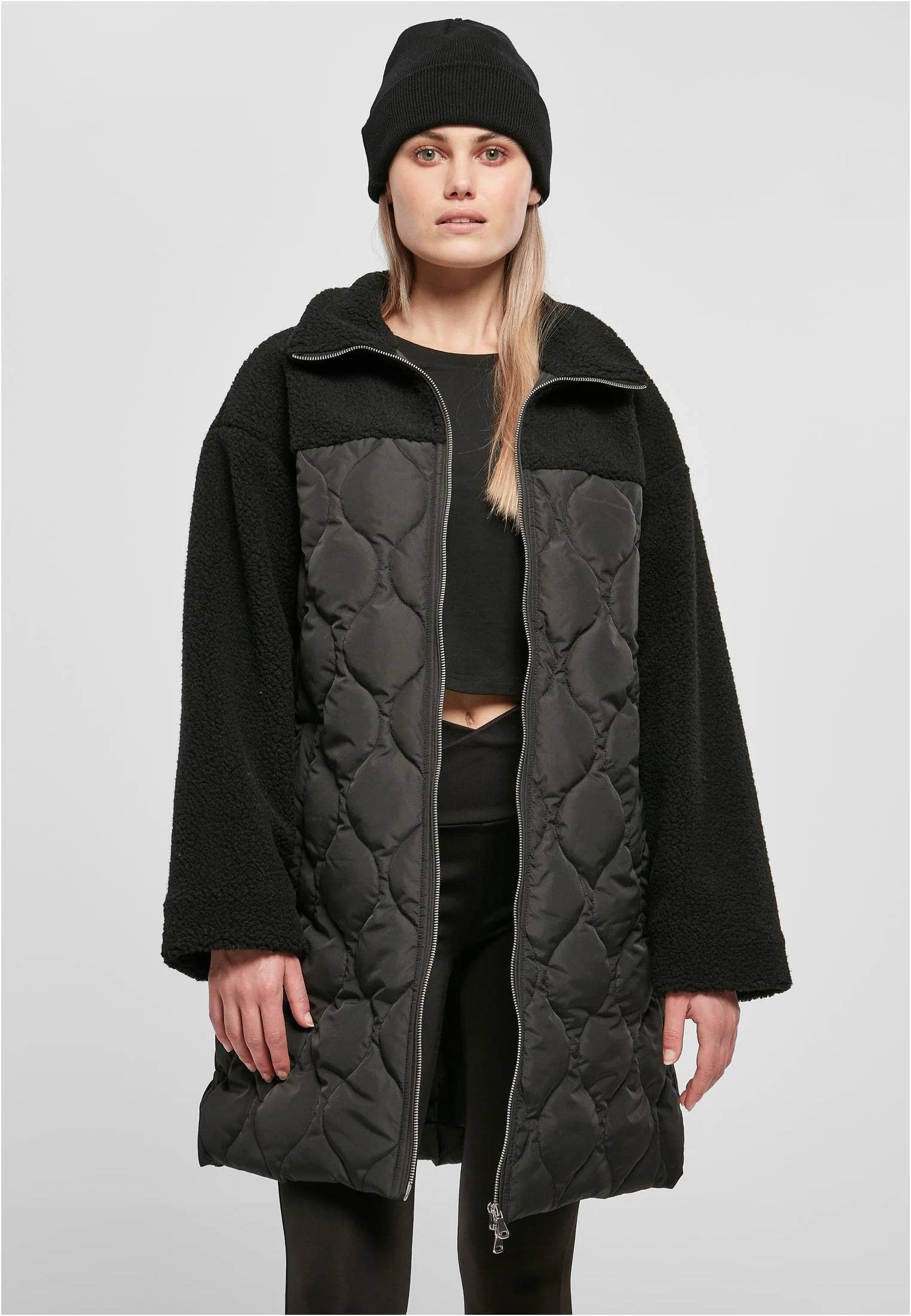 Ladies Oversized Sherpa Quilted Black - Jacket