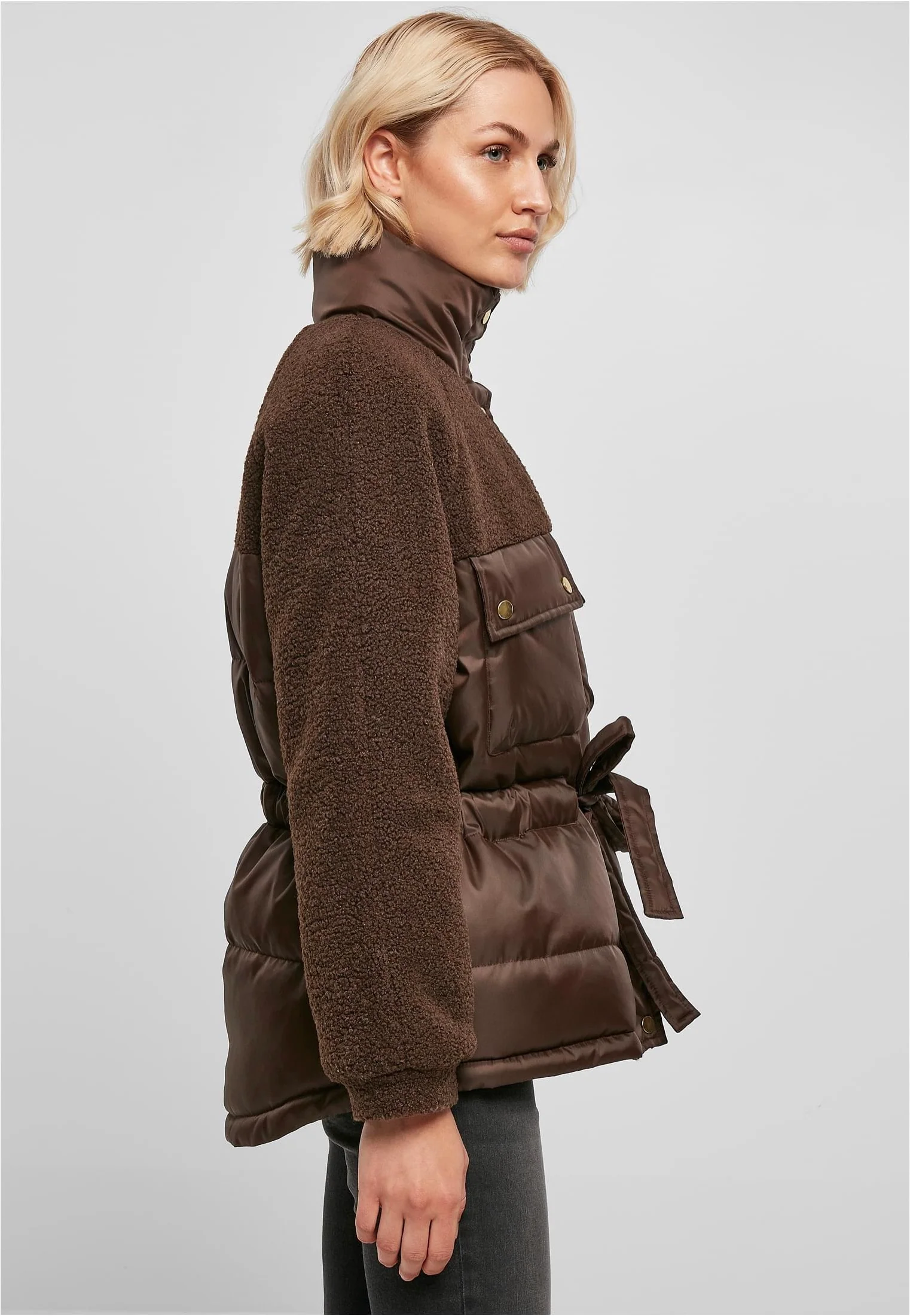 Ladies Sherpa Mix Puffer Brown - Jacket - Image 4