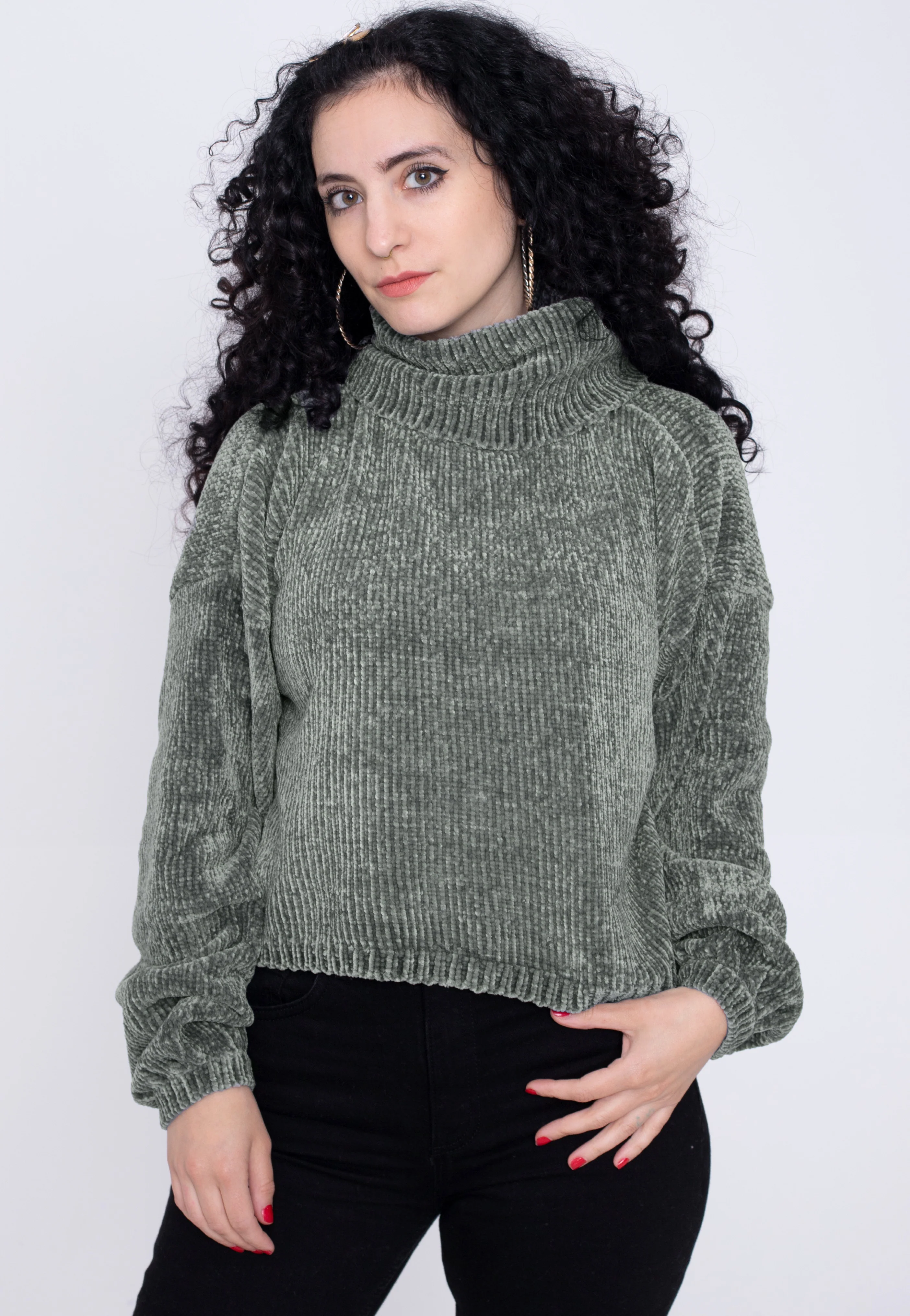 Ladies Short Chenille Turtleneck Asphalt - Pullover