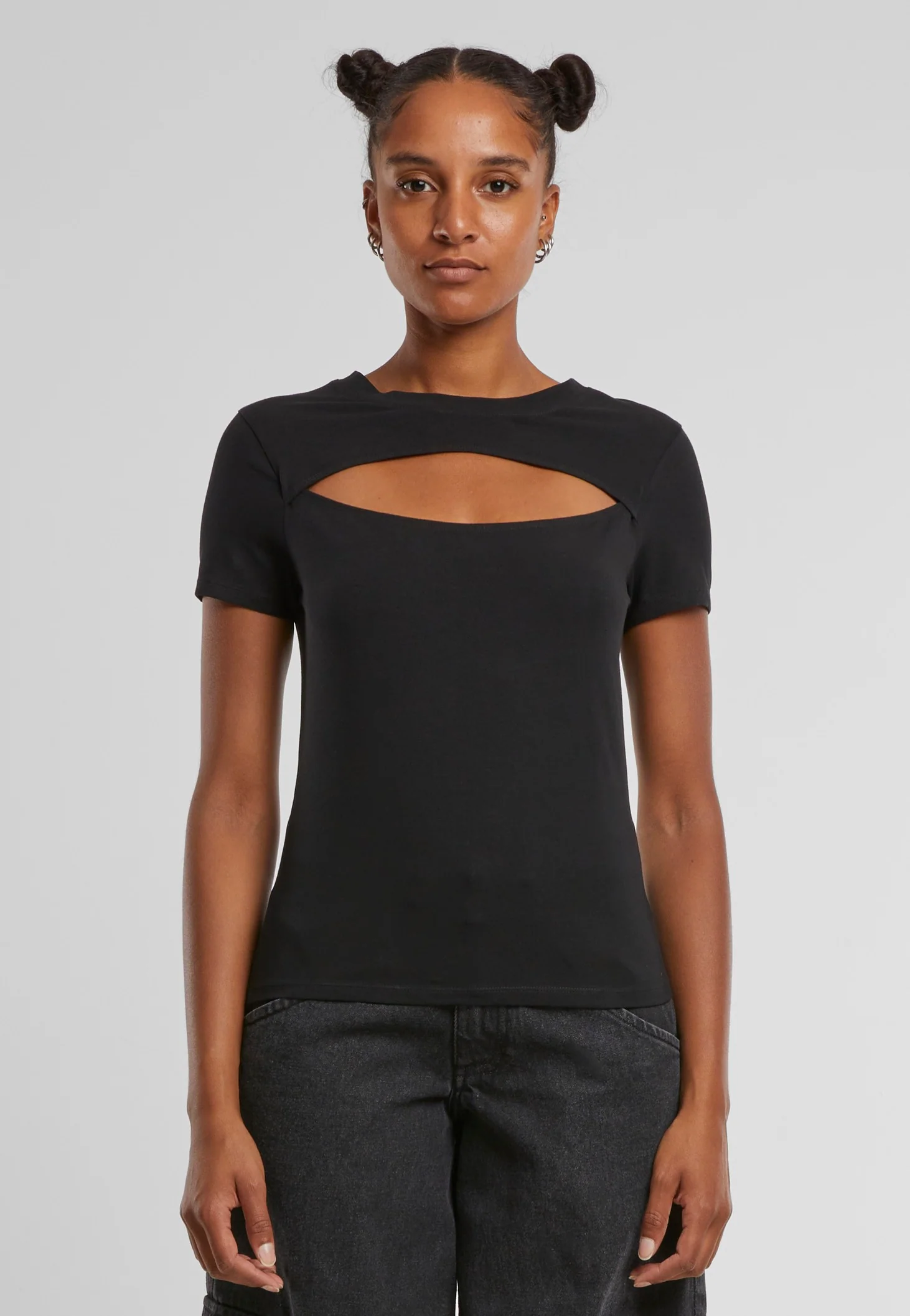 Ladies Short Cut Out Black - T-Shirt - Image 5