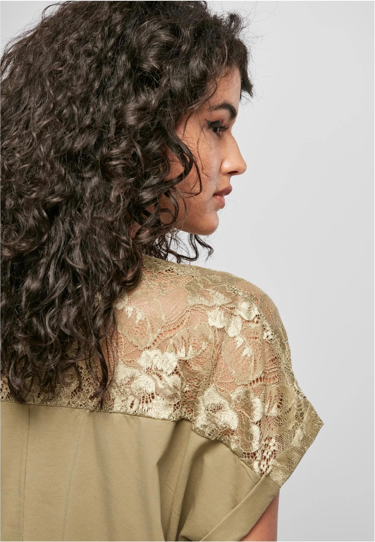 Ladies Short Oversized Lace Khaki - T-Shirt - Image 5