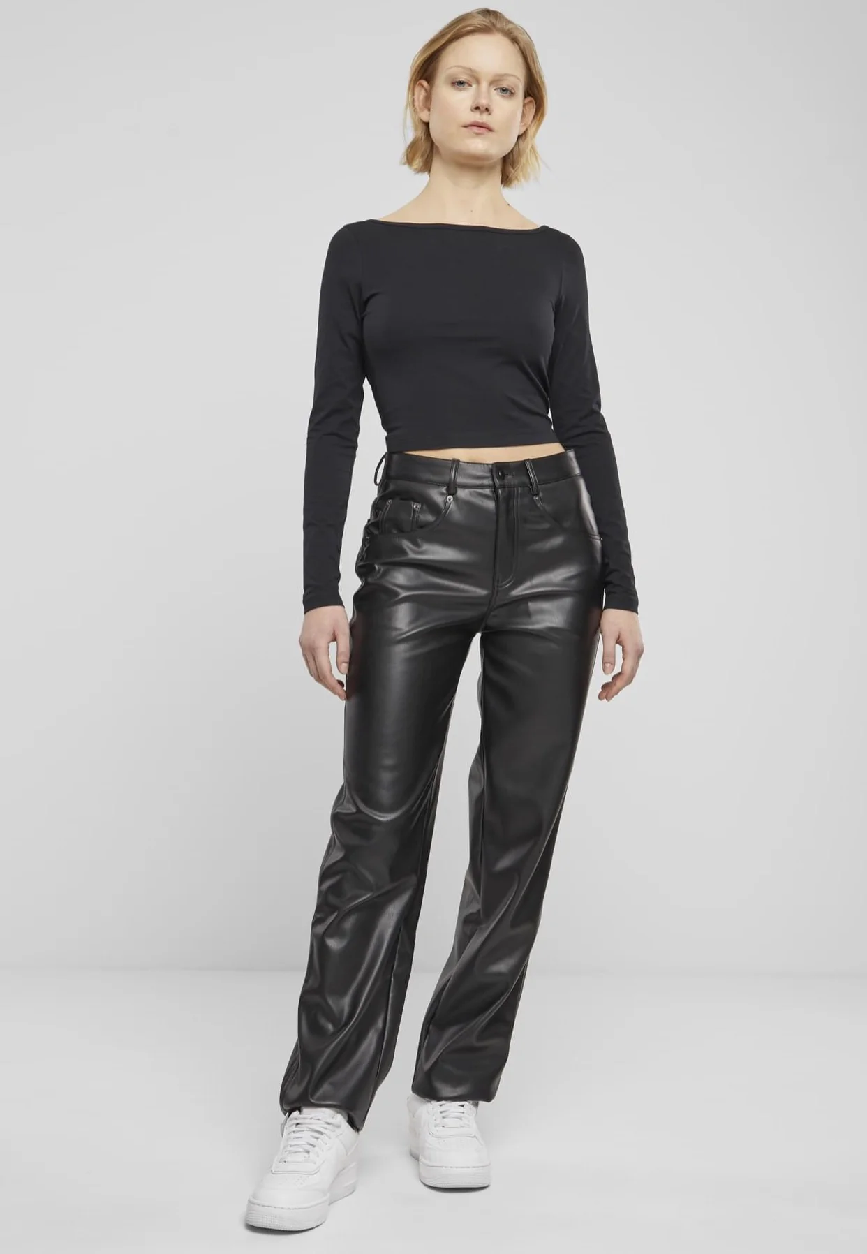 Ladies Straight Leg Synthetic Leather Black - Pants - Image 2