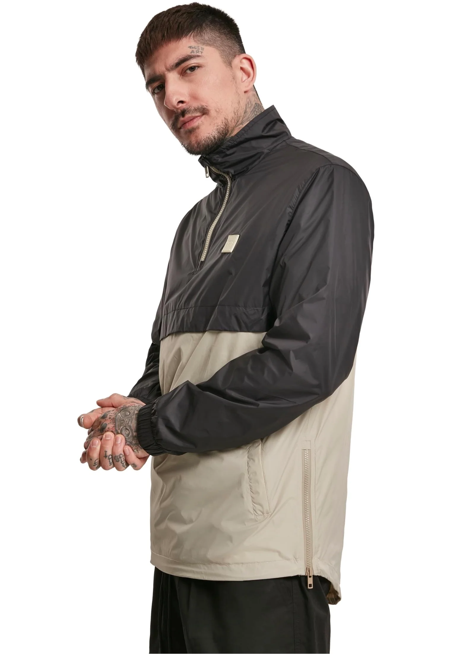 Stand Up Collar Pull Over Black/Concrete - Windbreaker - Image 6