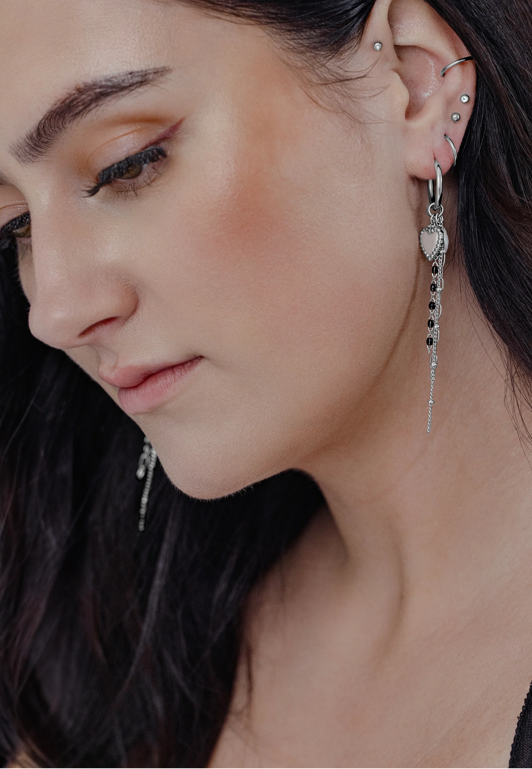 Bubble Heart Hoops With Pearl Silver - Earrings - Image 3