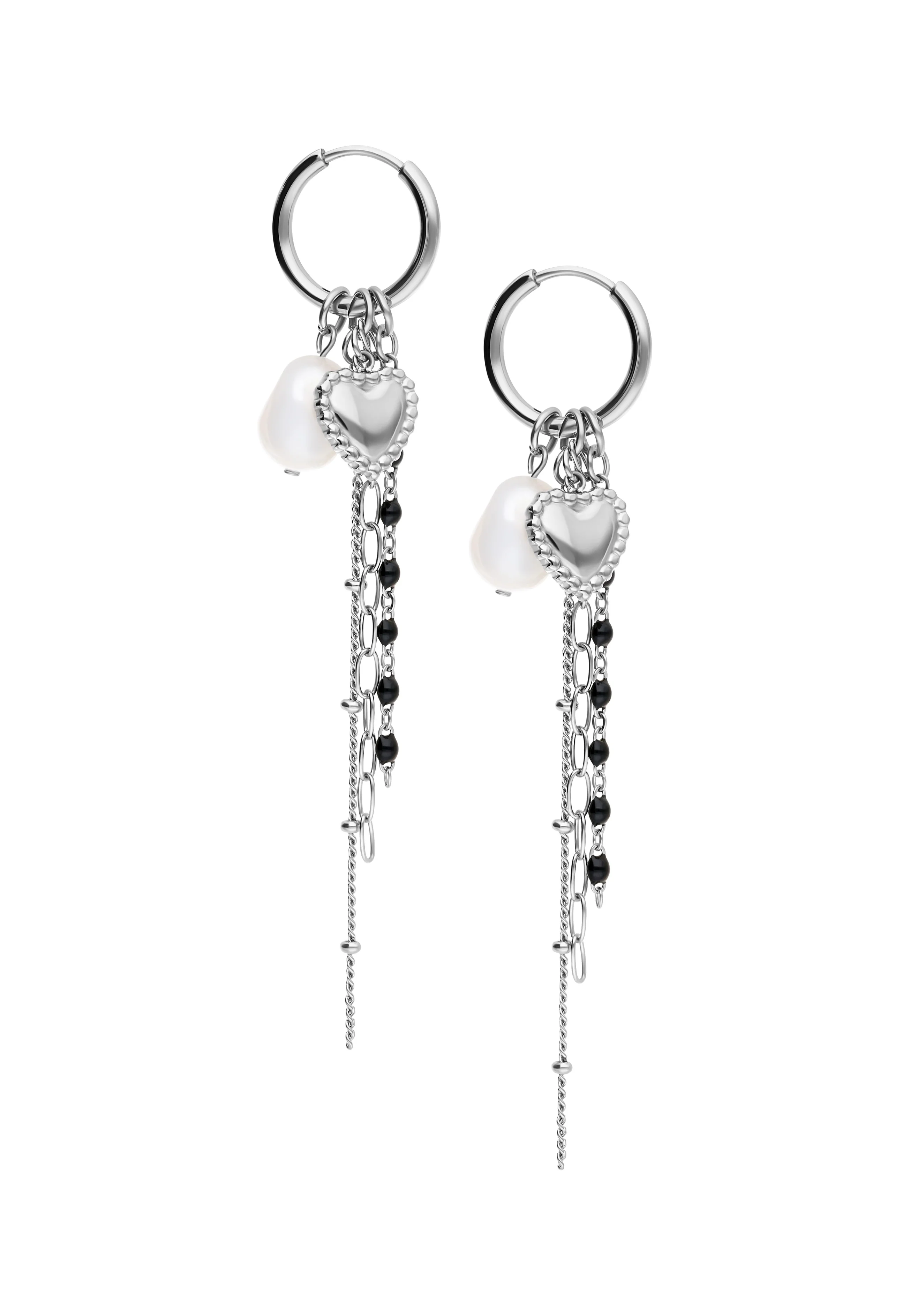 Bubble Heart Hoops With Pearl Silver - Earrings - Image 4