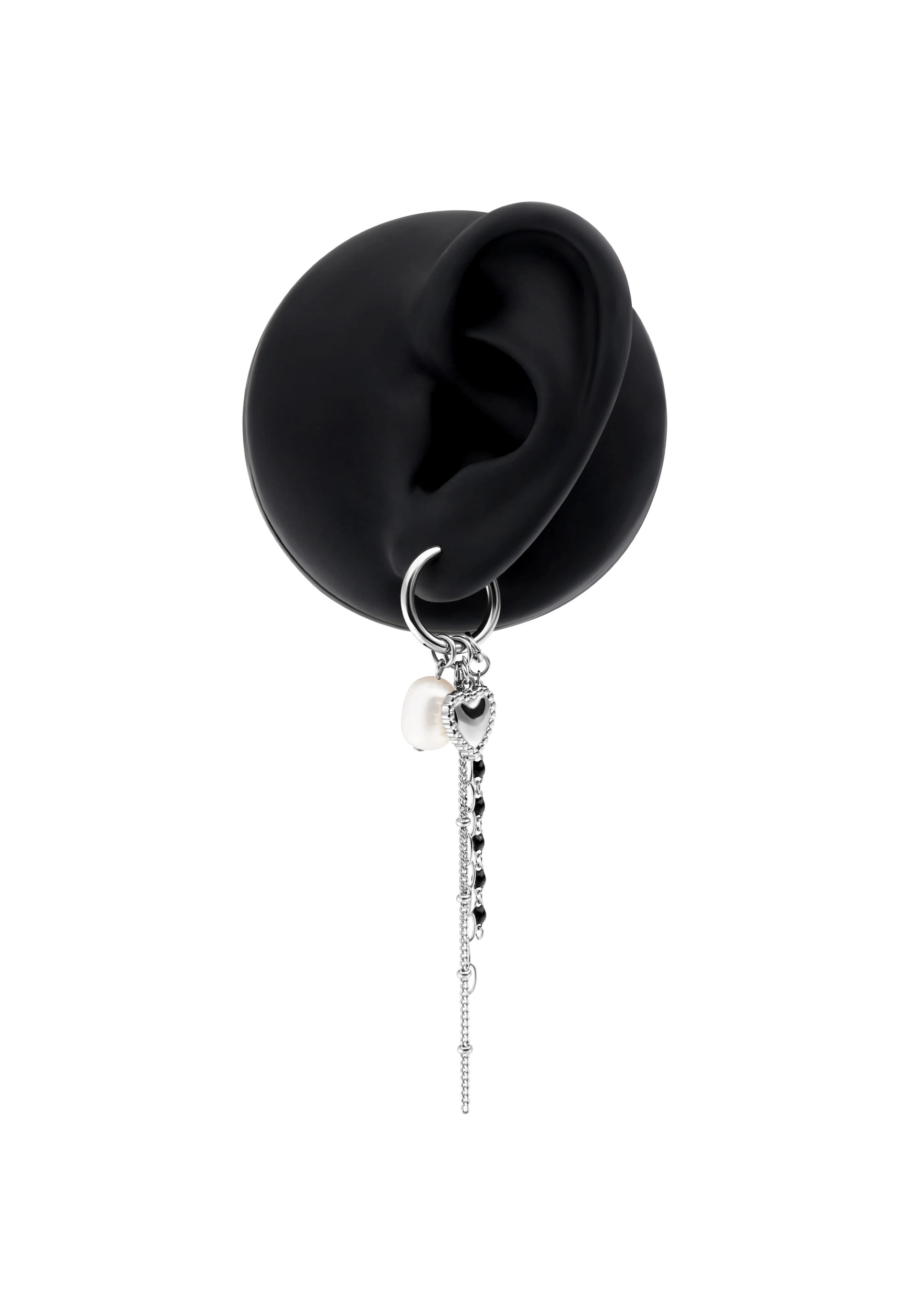 Bubble Heart Hoops With Pearl Silver - Earrings - Image 6