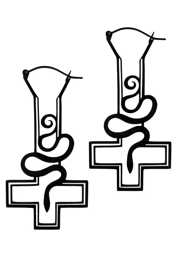 Cross Snake Sinner Black - Earrings - Image 3