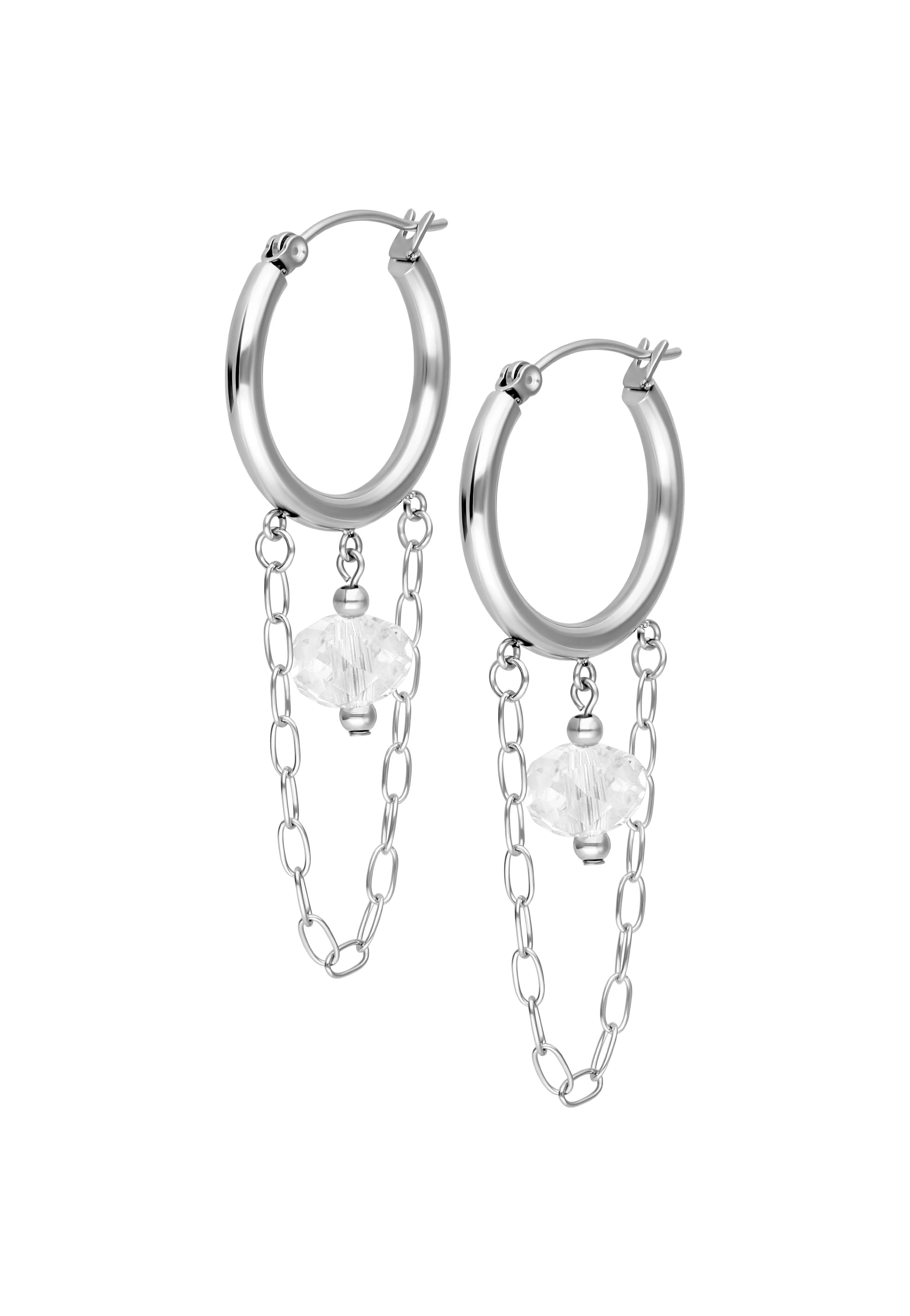 Edgy White Stone Hoops Silver - Earrings - Image 6